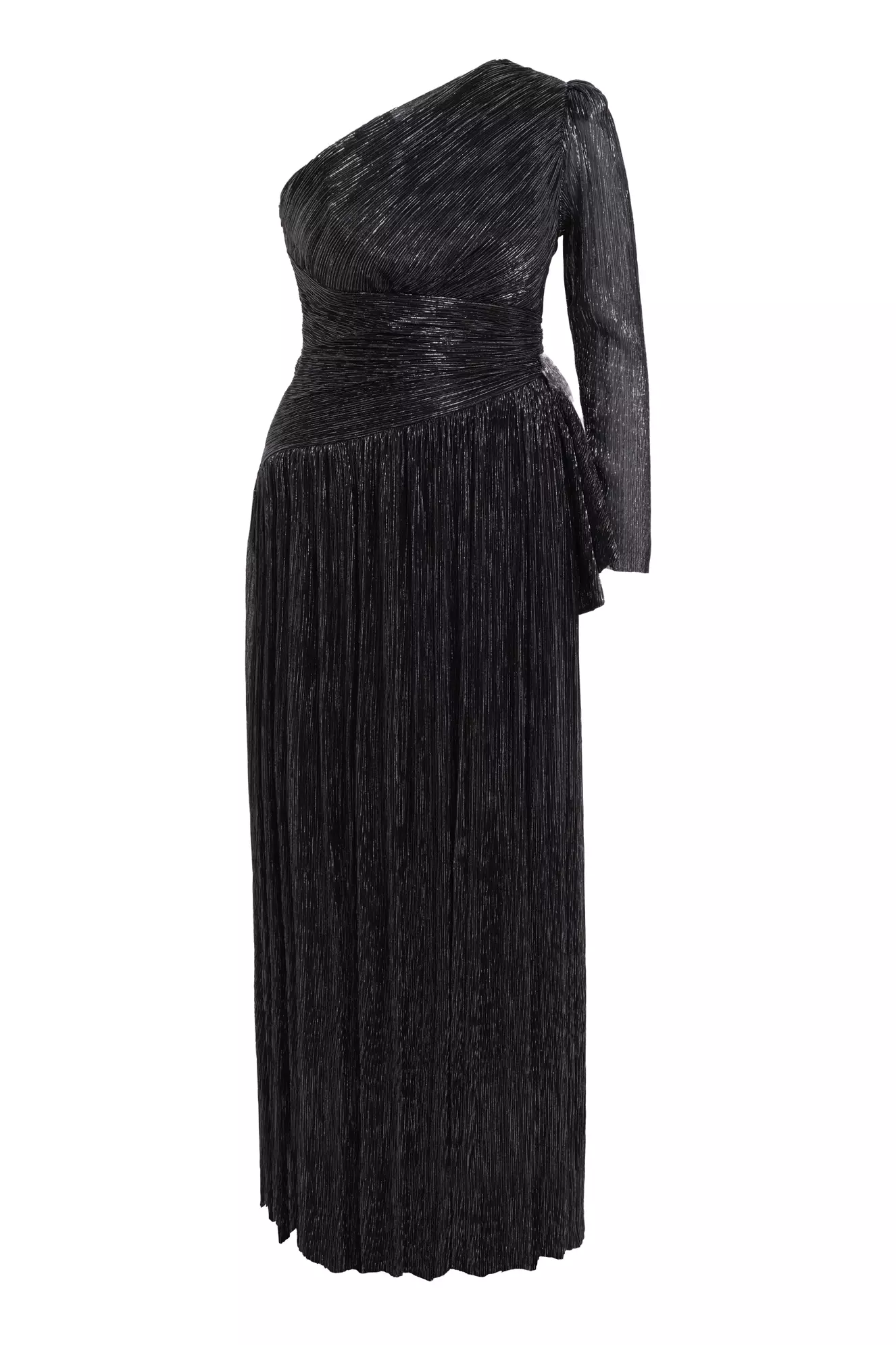 Siyah Gümüş Plus Size Moonlight One Arm Long Dress