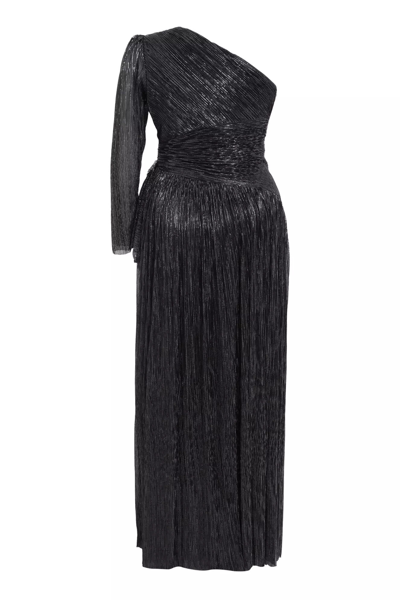Siyah Gümüş Plus Size Moonlight One Arm Long Dress