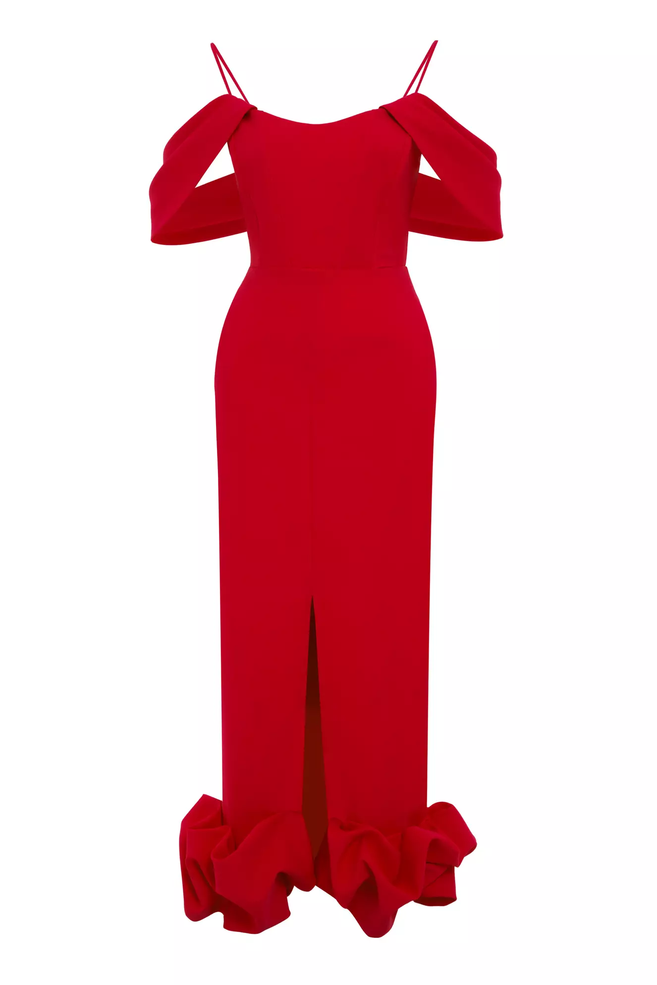 Red Crepe Sleeveless Long Dress