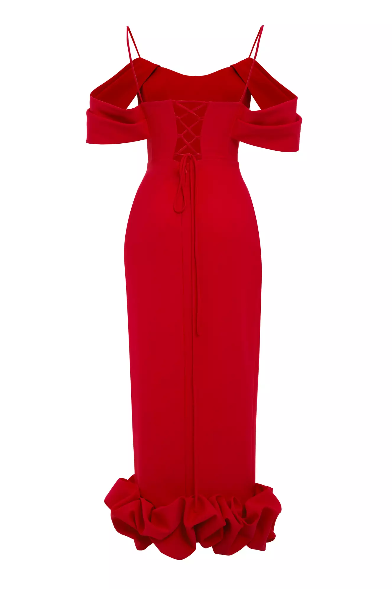 Red Crepe Sleeveless Long Dress