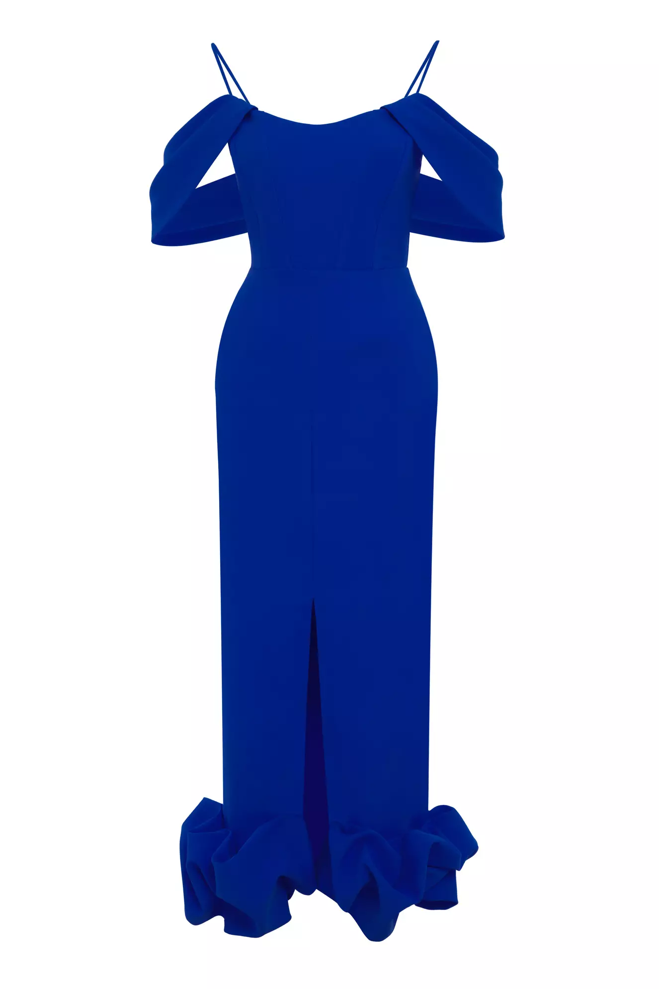 Blue Crepe Sleeveless Long Dress