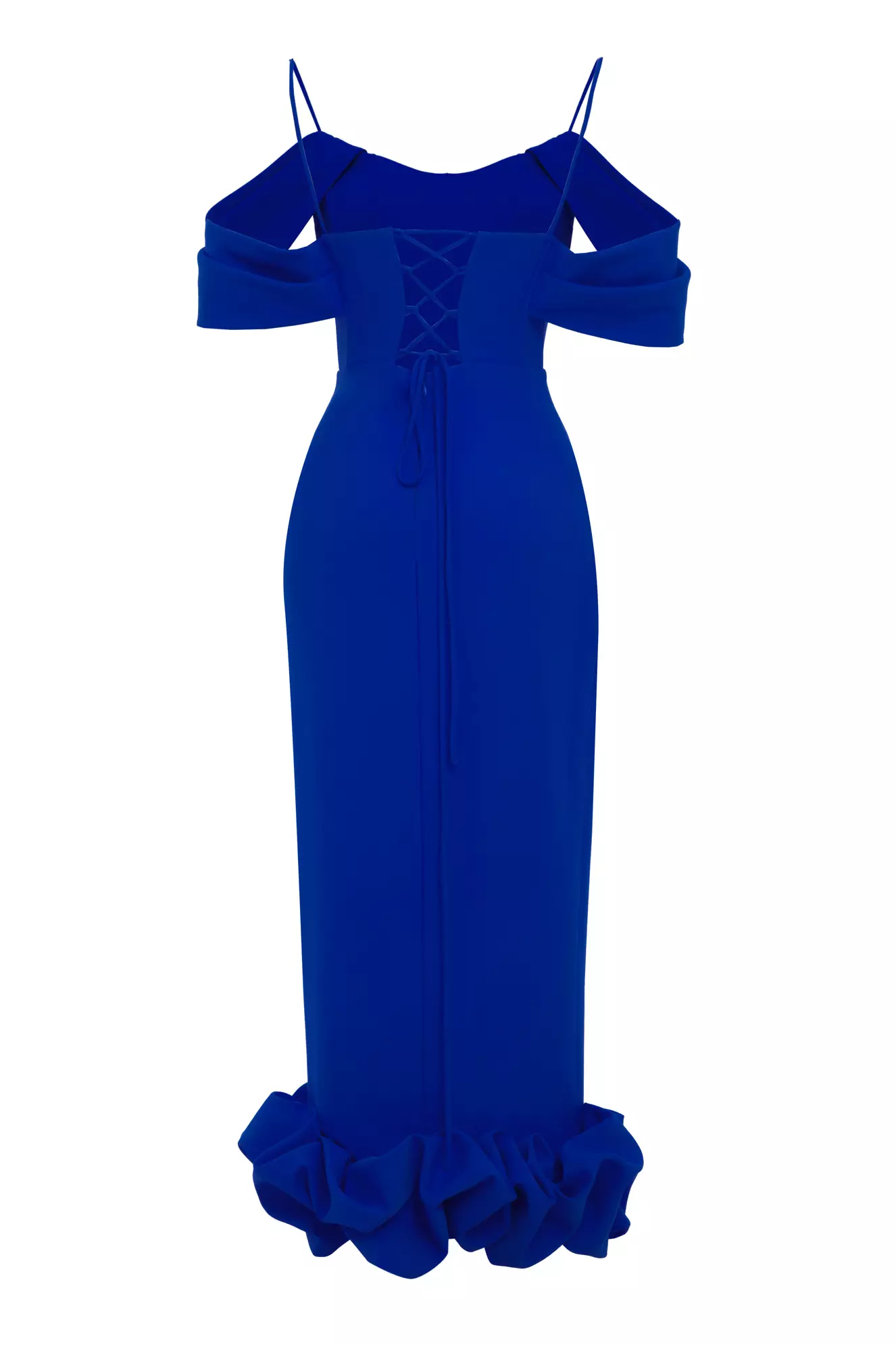 Blue Crepe Sleeveless Long Dress