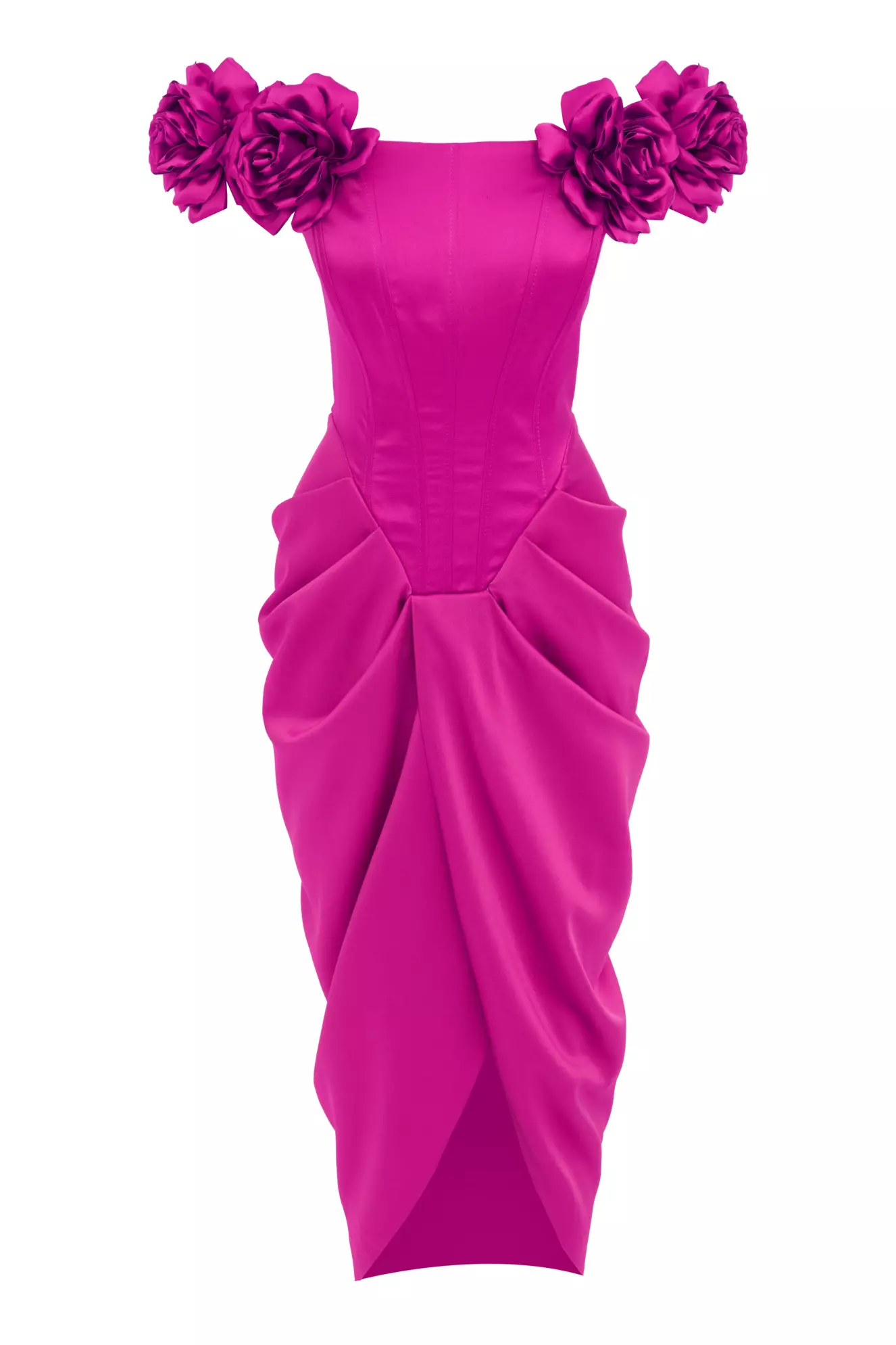 Fuchsia satin sleeveless long dress