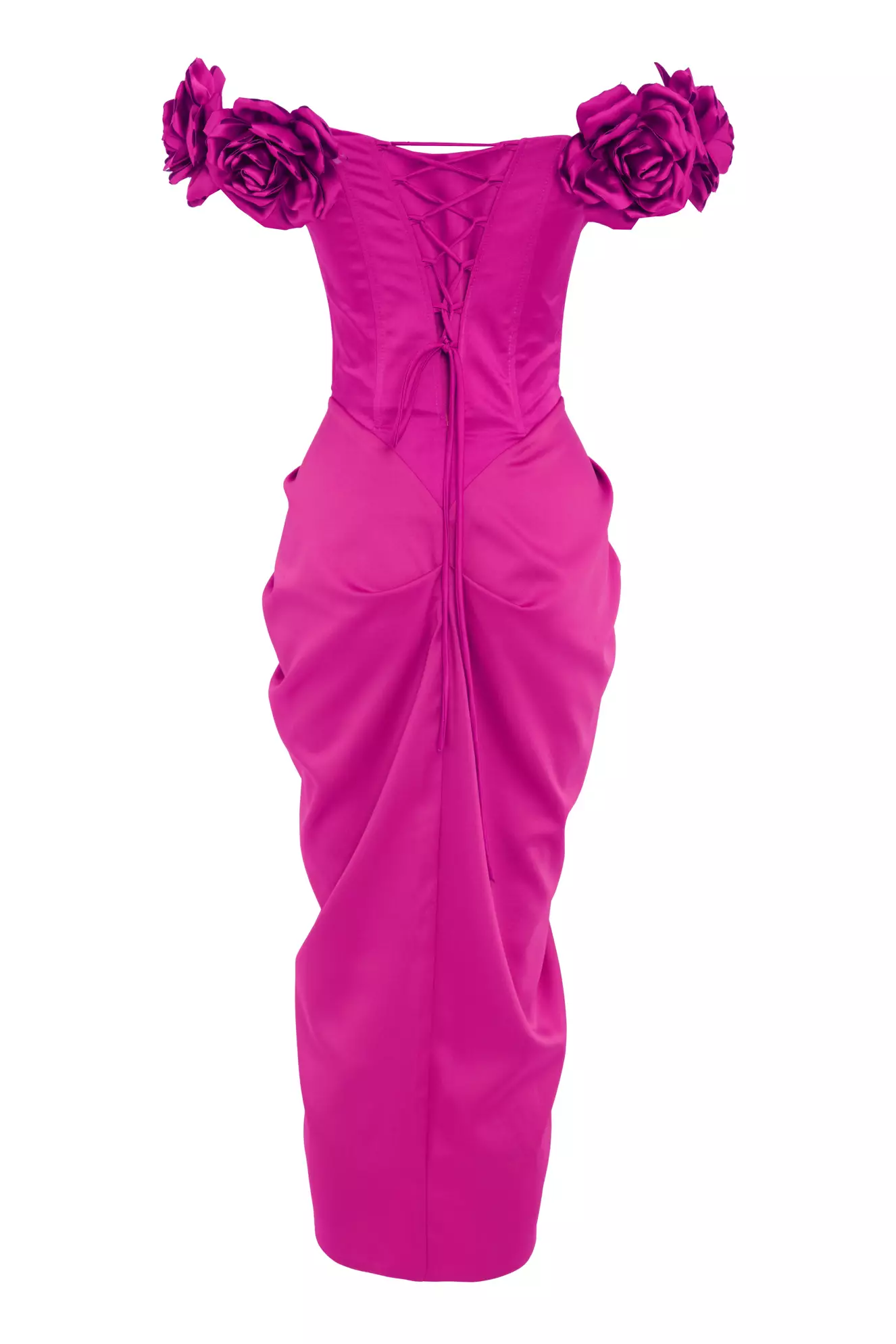 Fuchsia satin sleeveless long dress