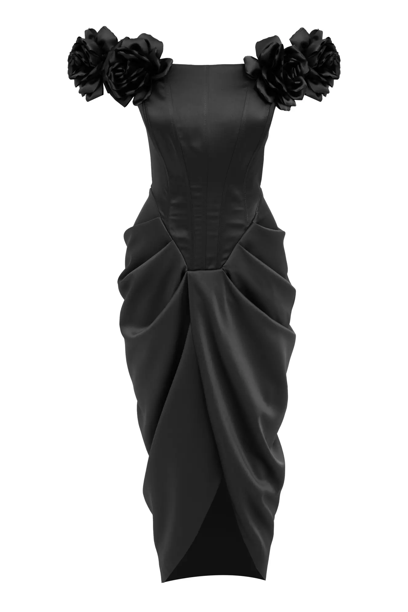 Black Satin Sleeveless Long Dress