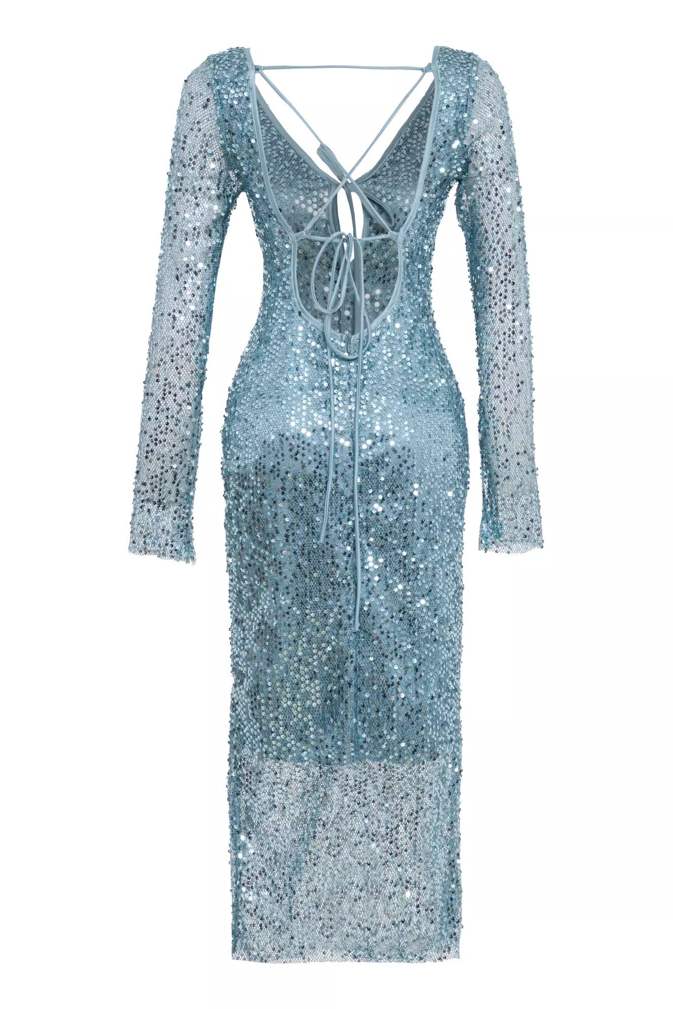 Water green sequin long sleeve long dress