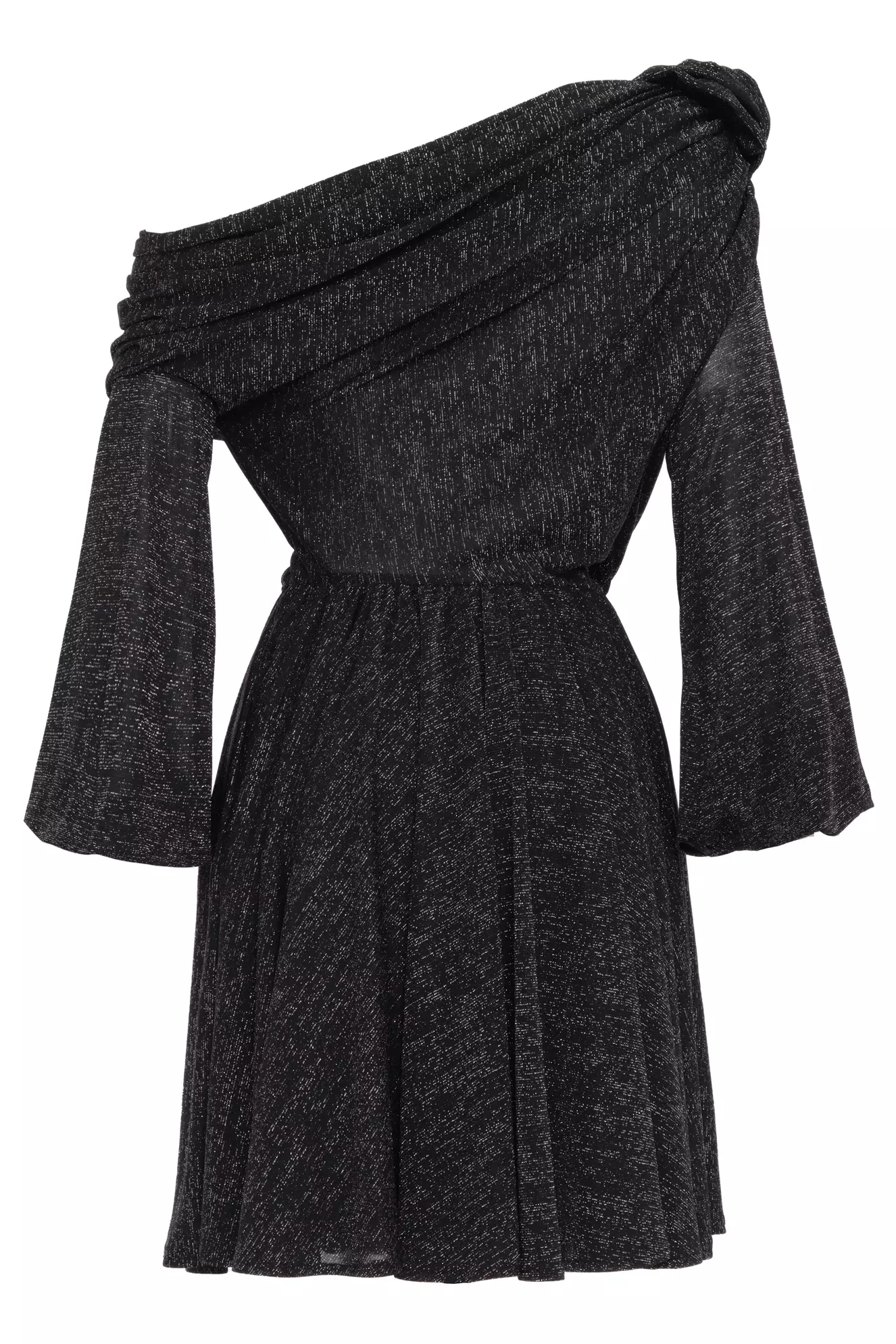 Siyah Gümüş Knitted Long Sleeve Mini Dress