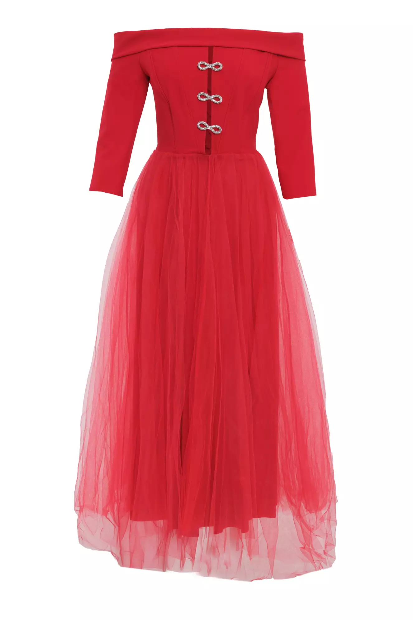 Red Crepe Sleeveless Long Dress