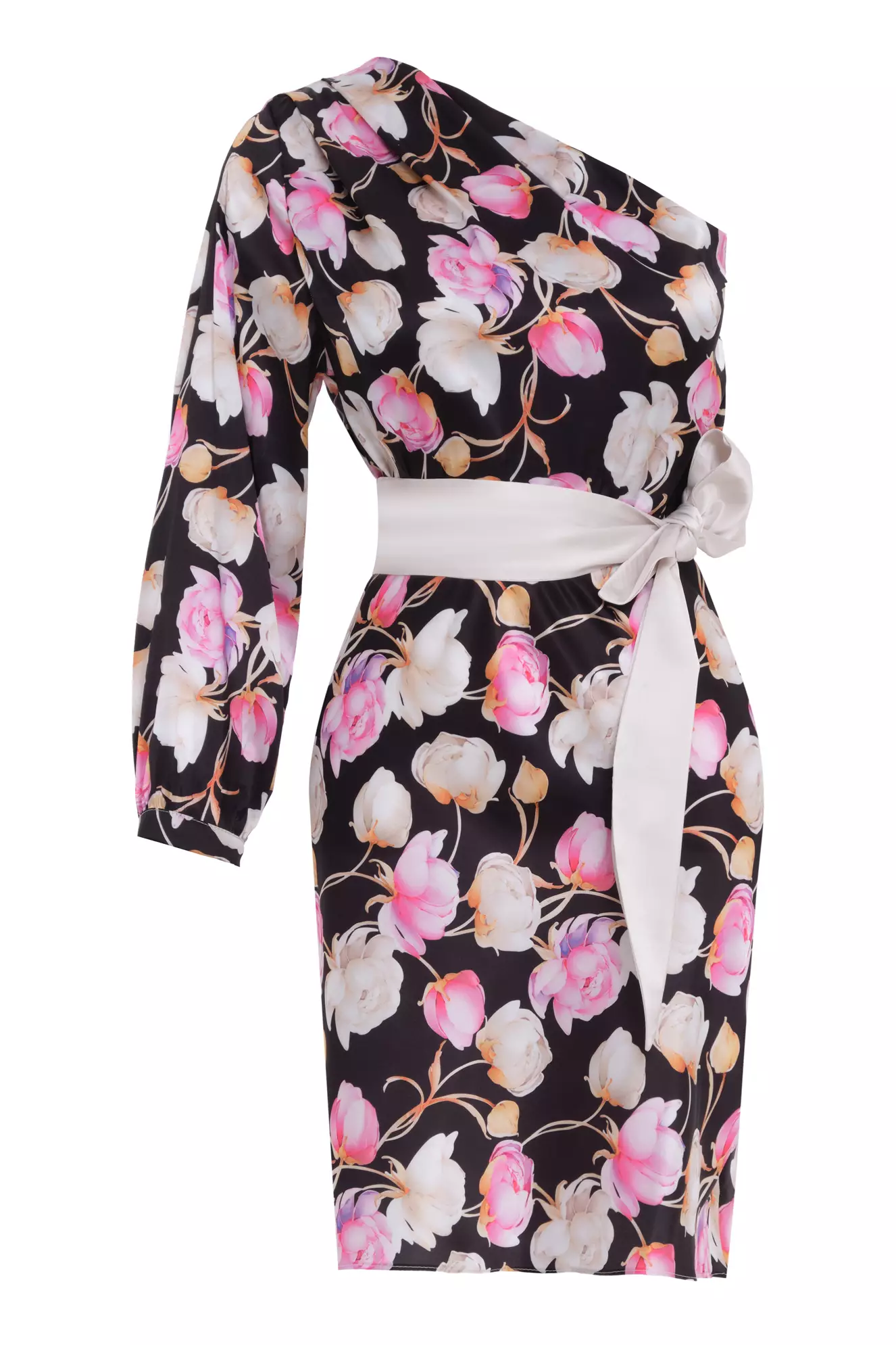 Printed Satin One Arm Mini Dress