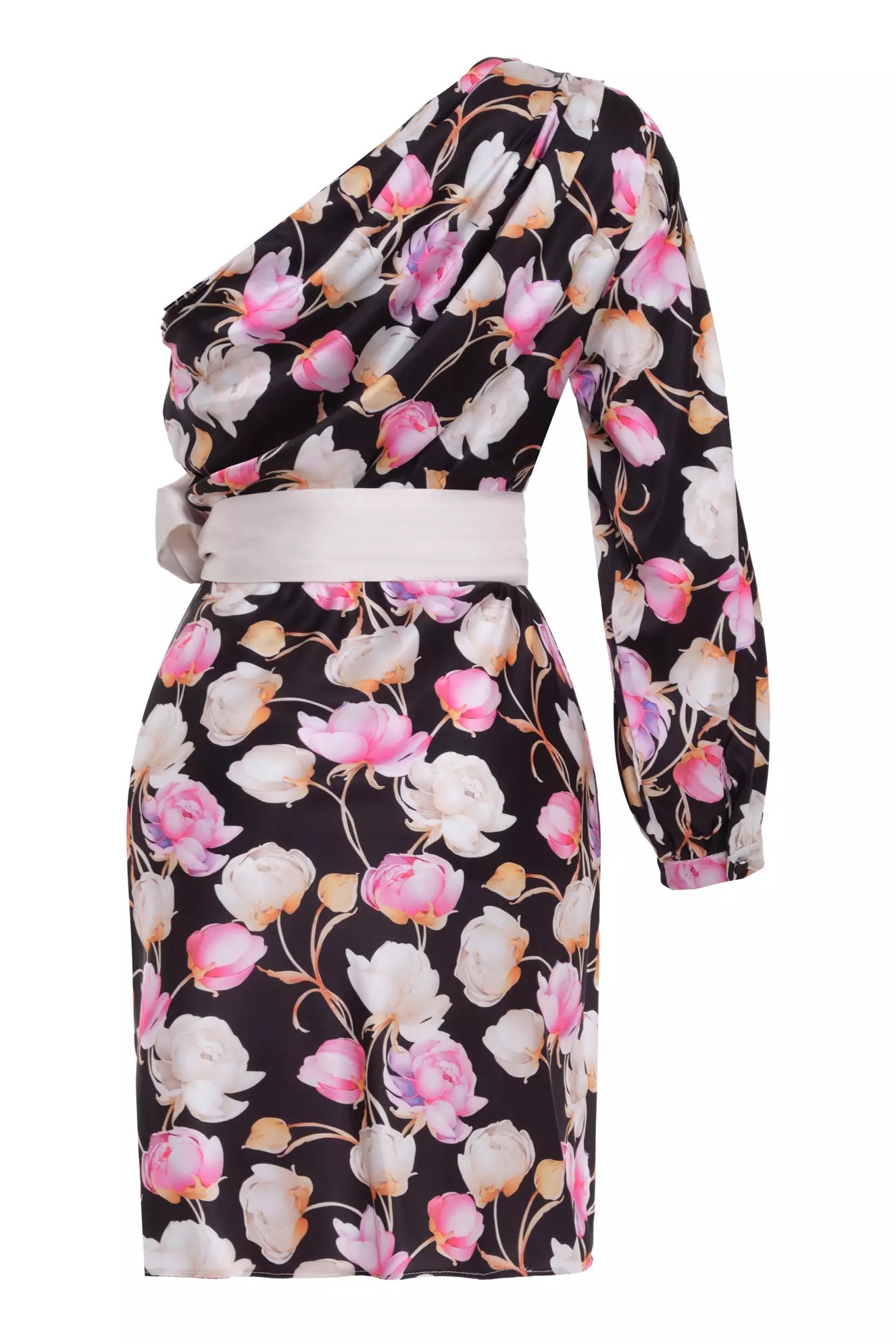 Printed Satin One Arm Mini Dress