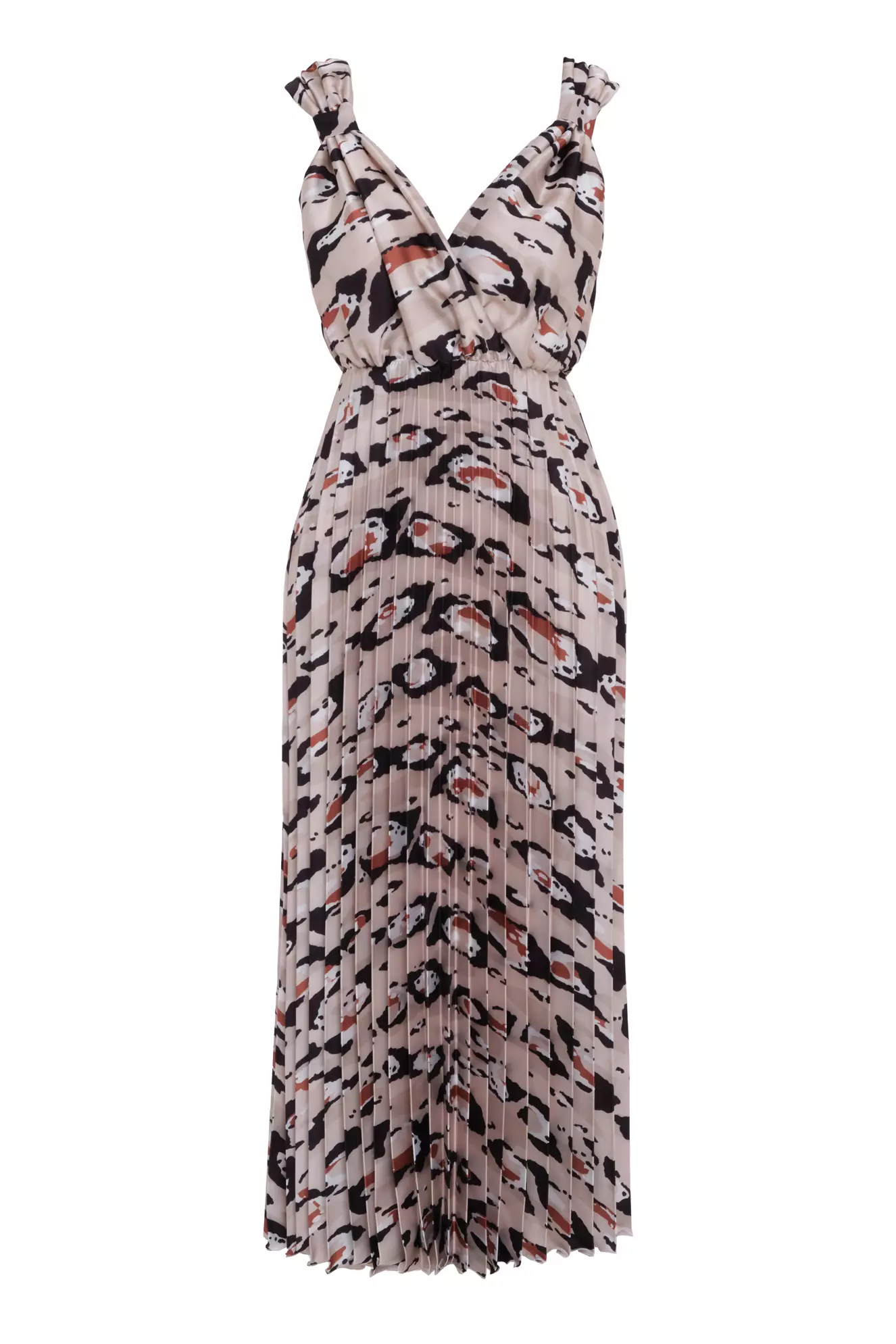 Printed Satin Sleeveless Long Dress