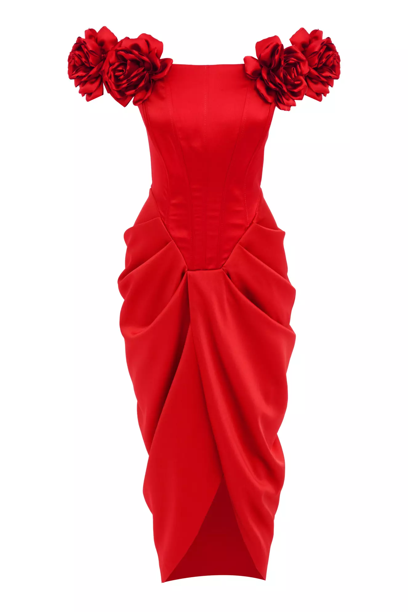 Red Satin Sleeveless Long Dress
