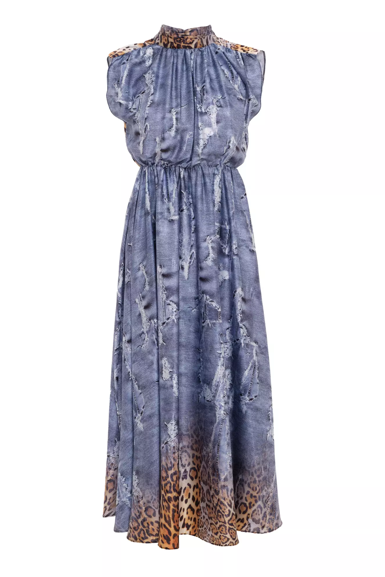Printed Satin Sleeveless Long Dress