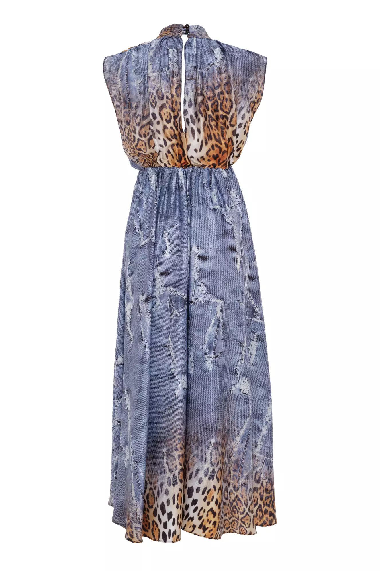 Printed Satin Sleeveless Long Dress