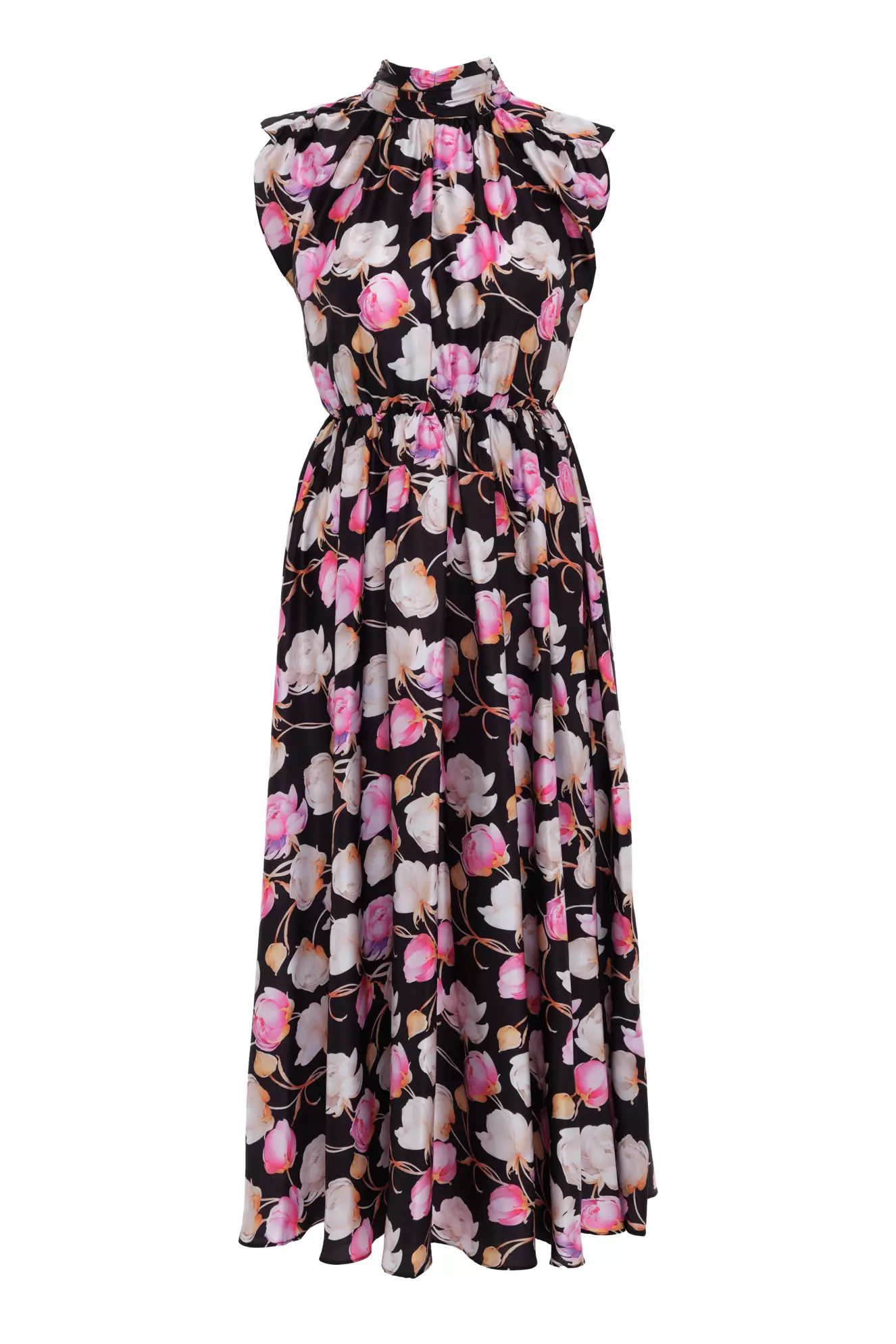 Printed Satin Sleeveless Long Dress