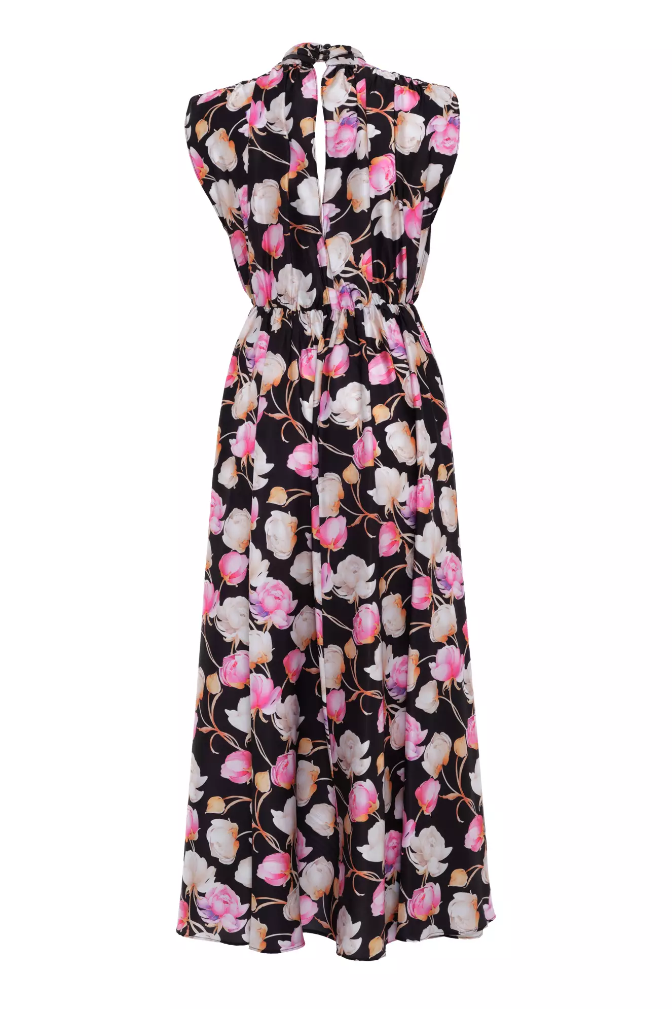 Printed Satin Sleeveless Long Dress