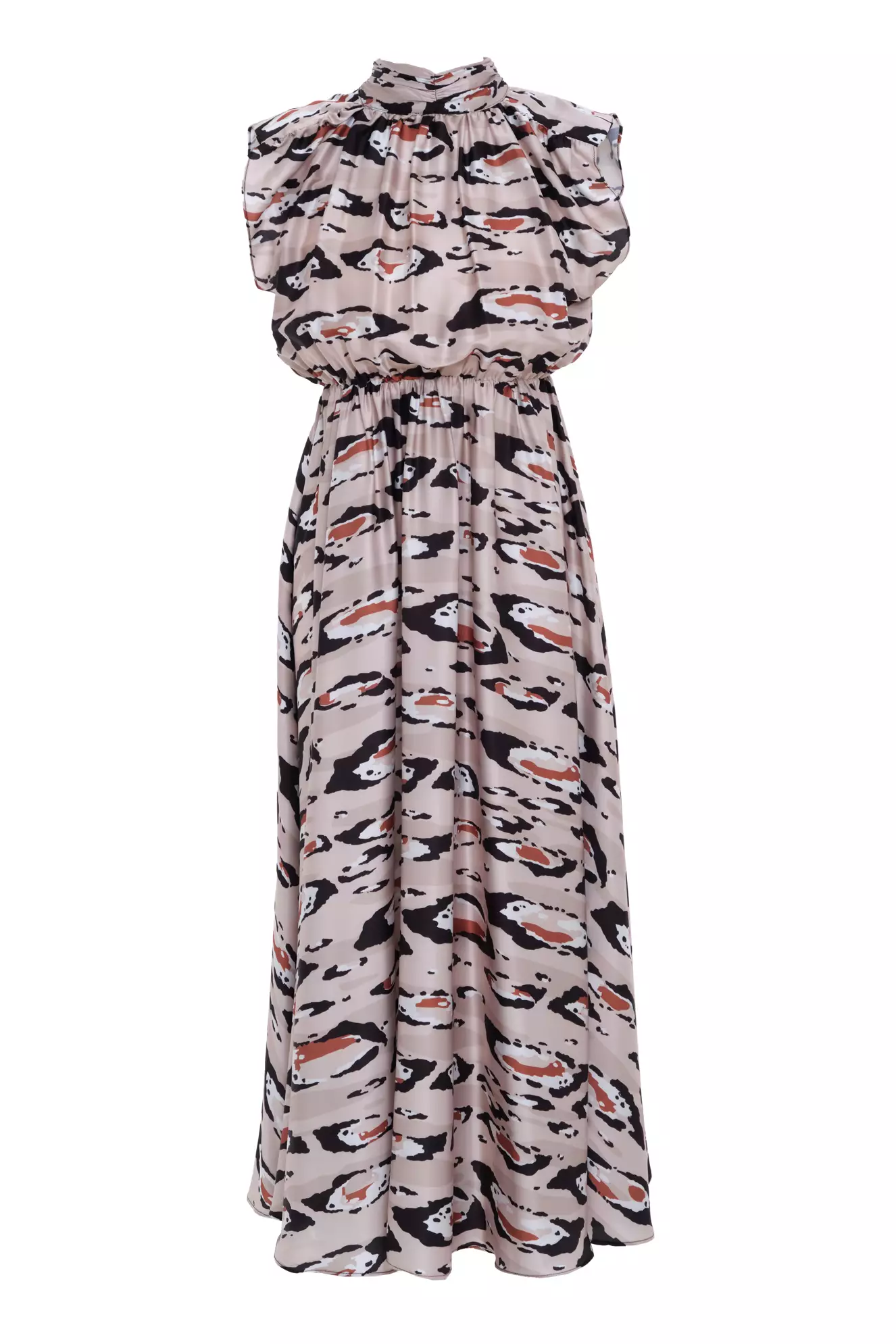 Printed Satin Sleeveless Long Dress