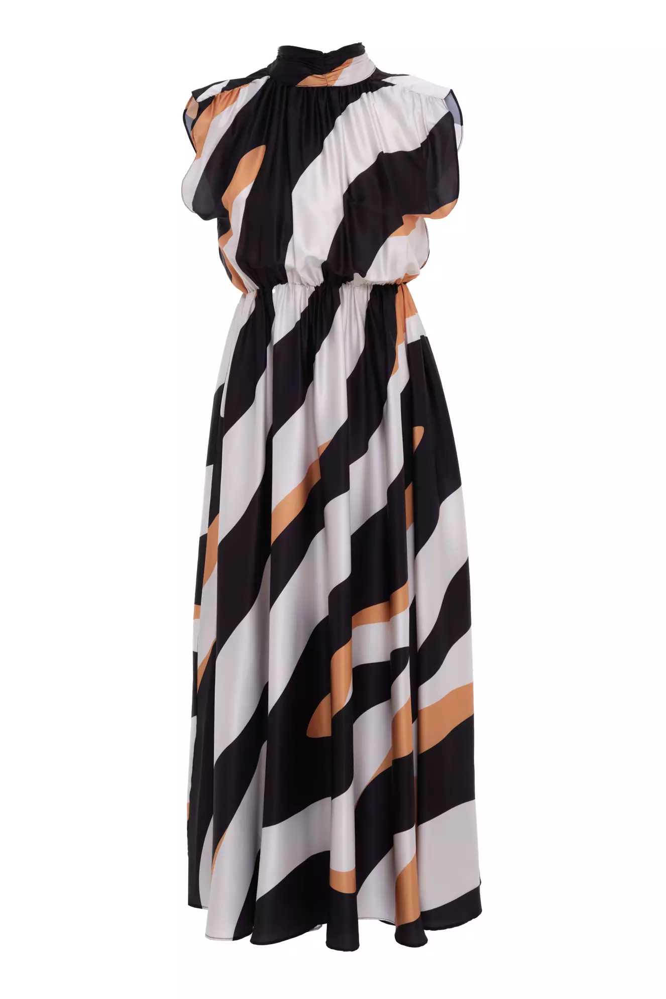 Printed Satin Sleeveless Long Dress