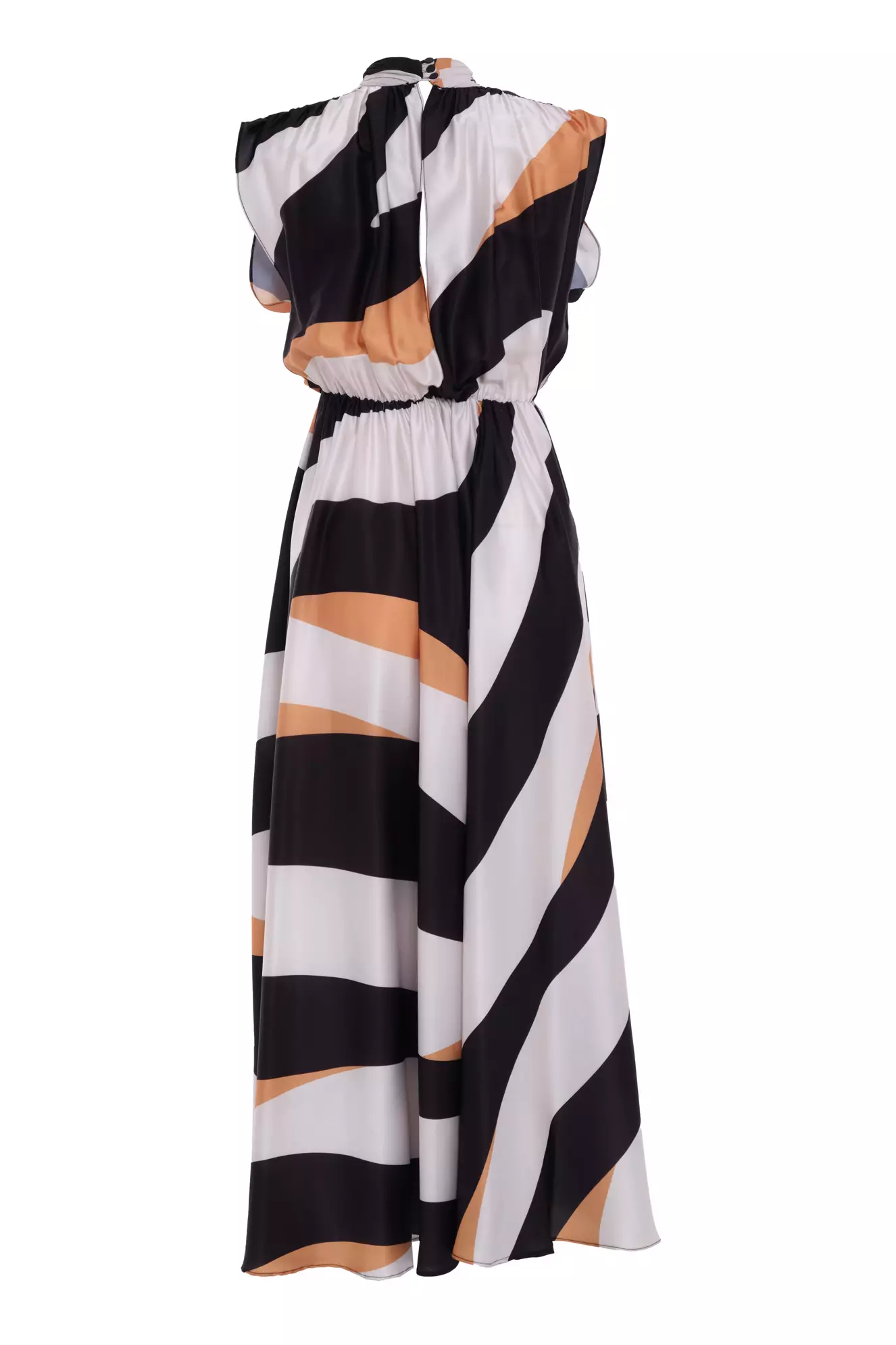 Printed Satin Sleeveless Long Dress