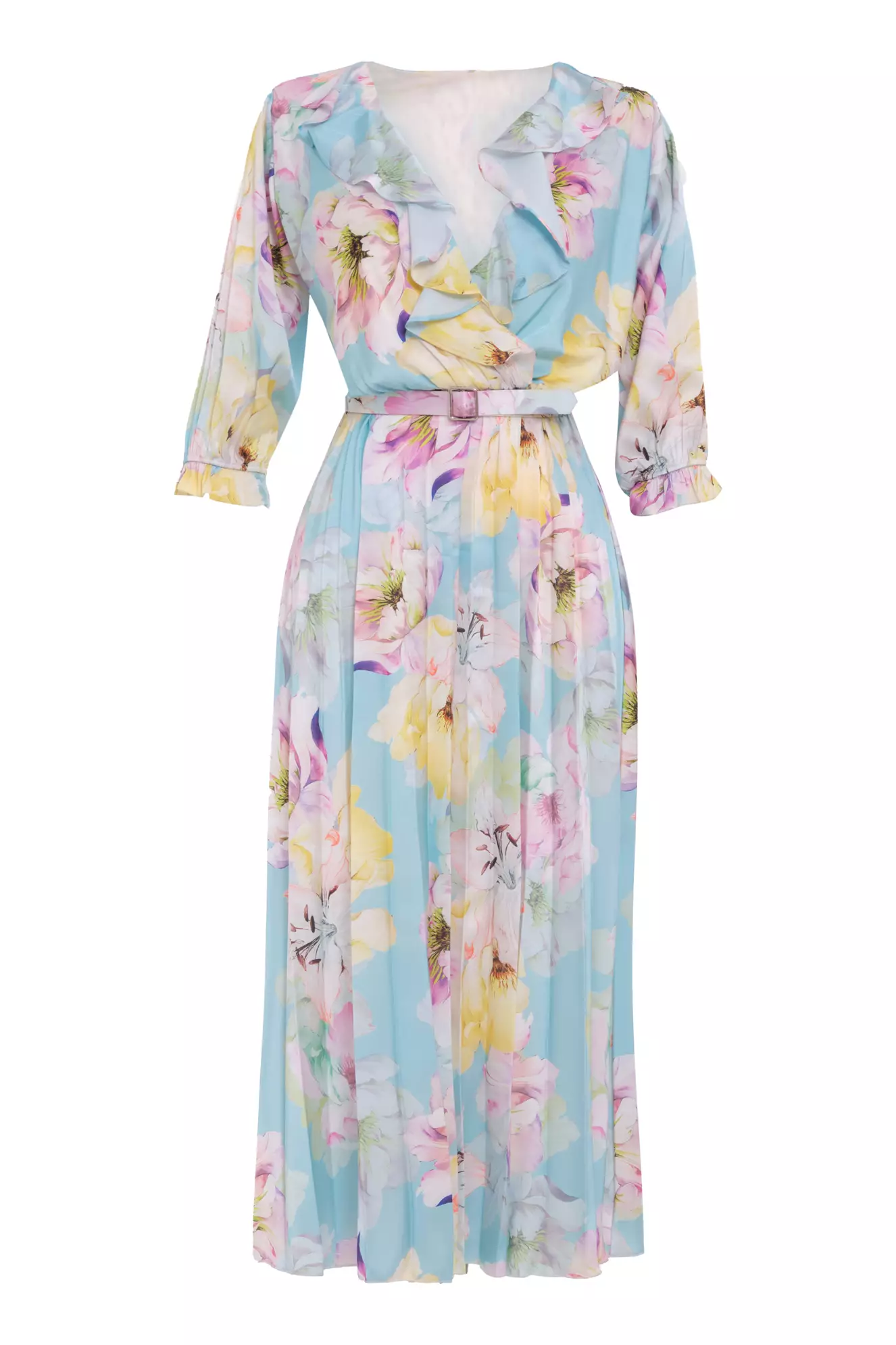 Printed Satin Long Sleeve Maxi Dress