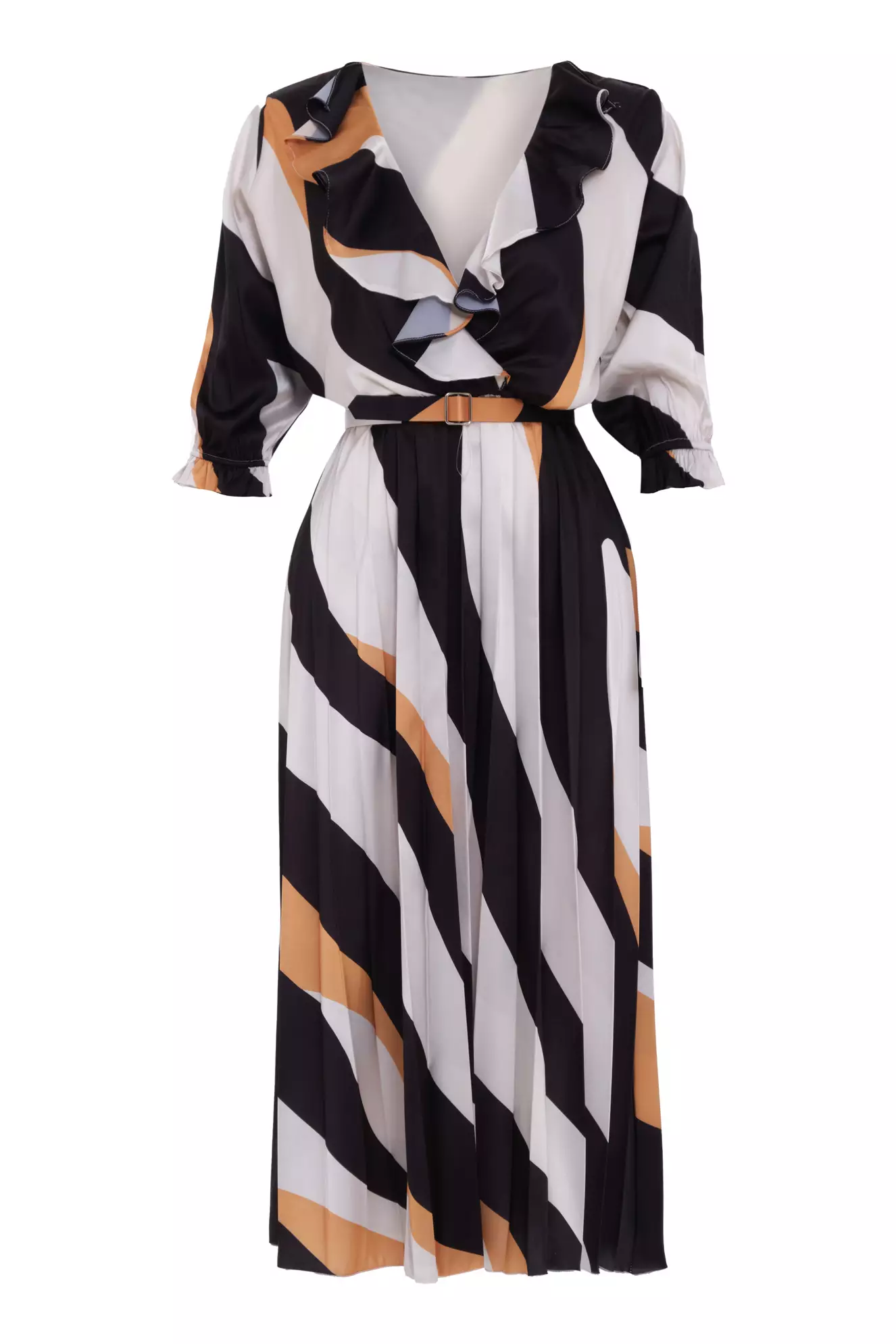 Printed Satin Long Sleeve Maxi Dress
