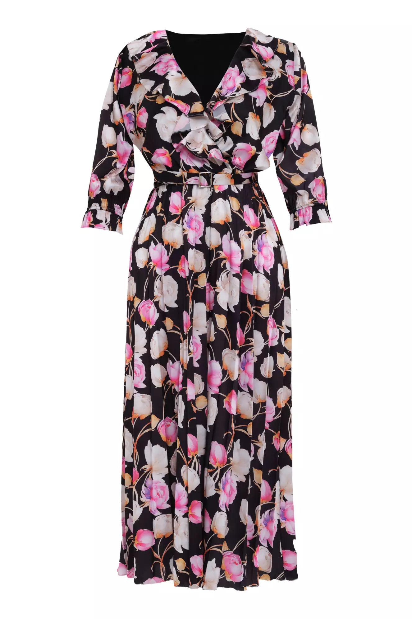 Printed Satin Long Sleeve Maxi Dress