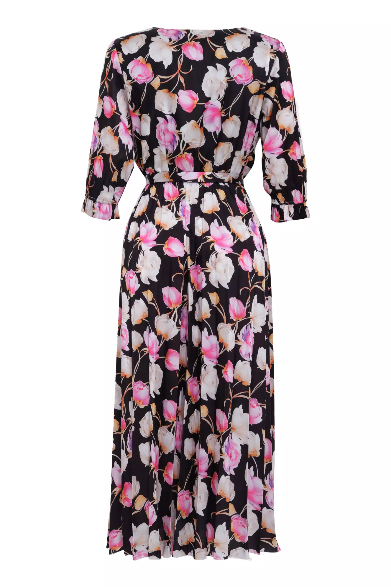 Printed Satin Long Sleeve Maxi Dress