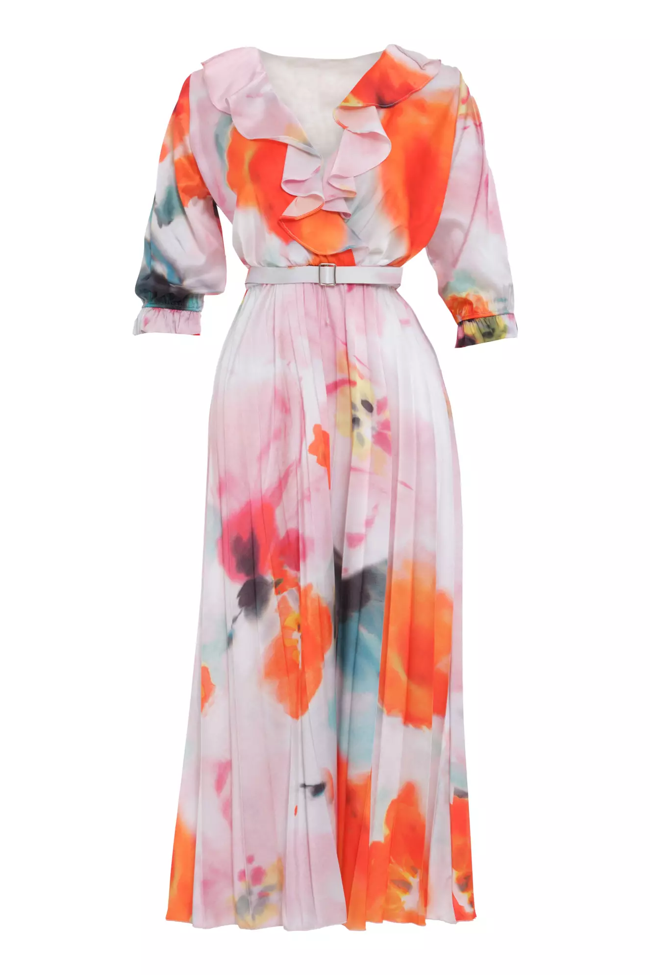 Printed Satin Long Sleeve Maxi Dress