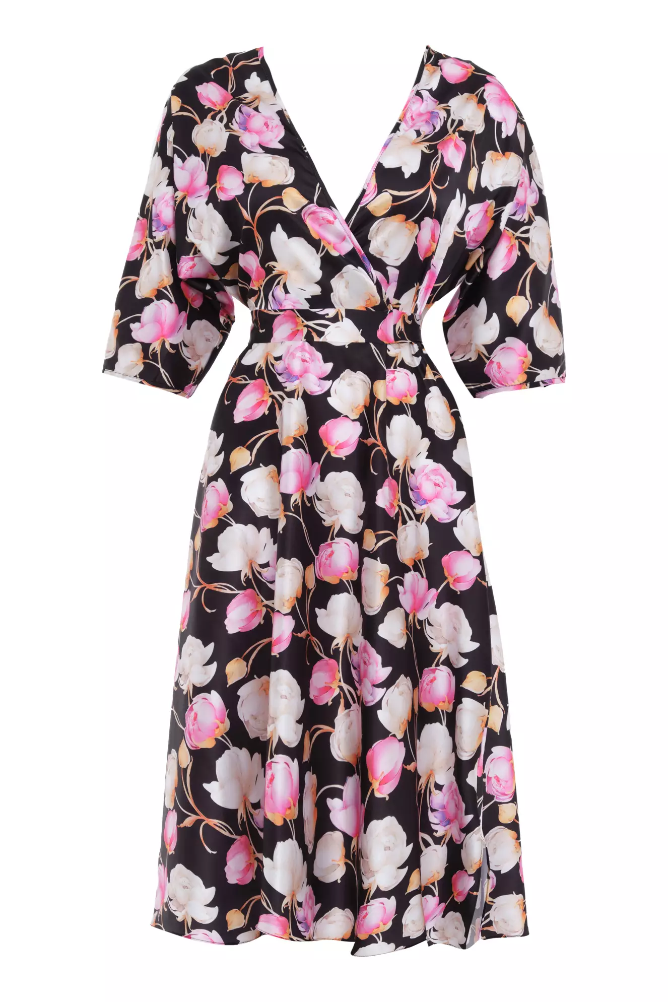 Printed Satin Kapri Kol Long Dress