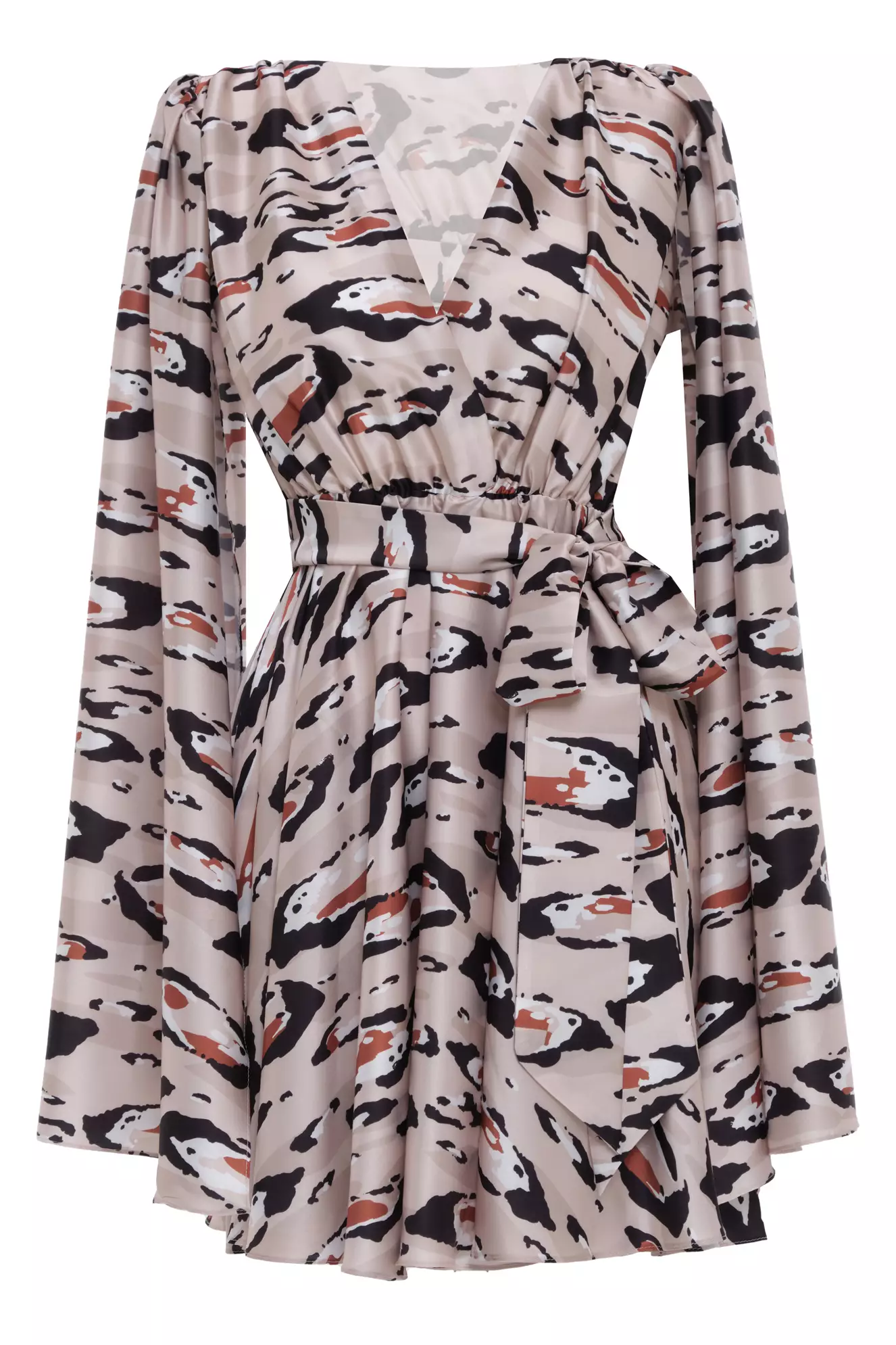 Printed Satin Long Sleeve Mini Dress