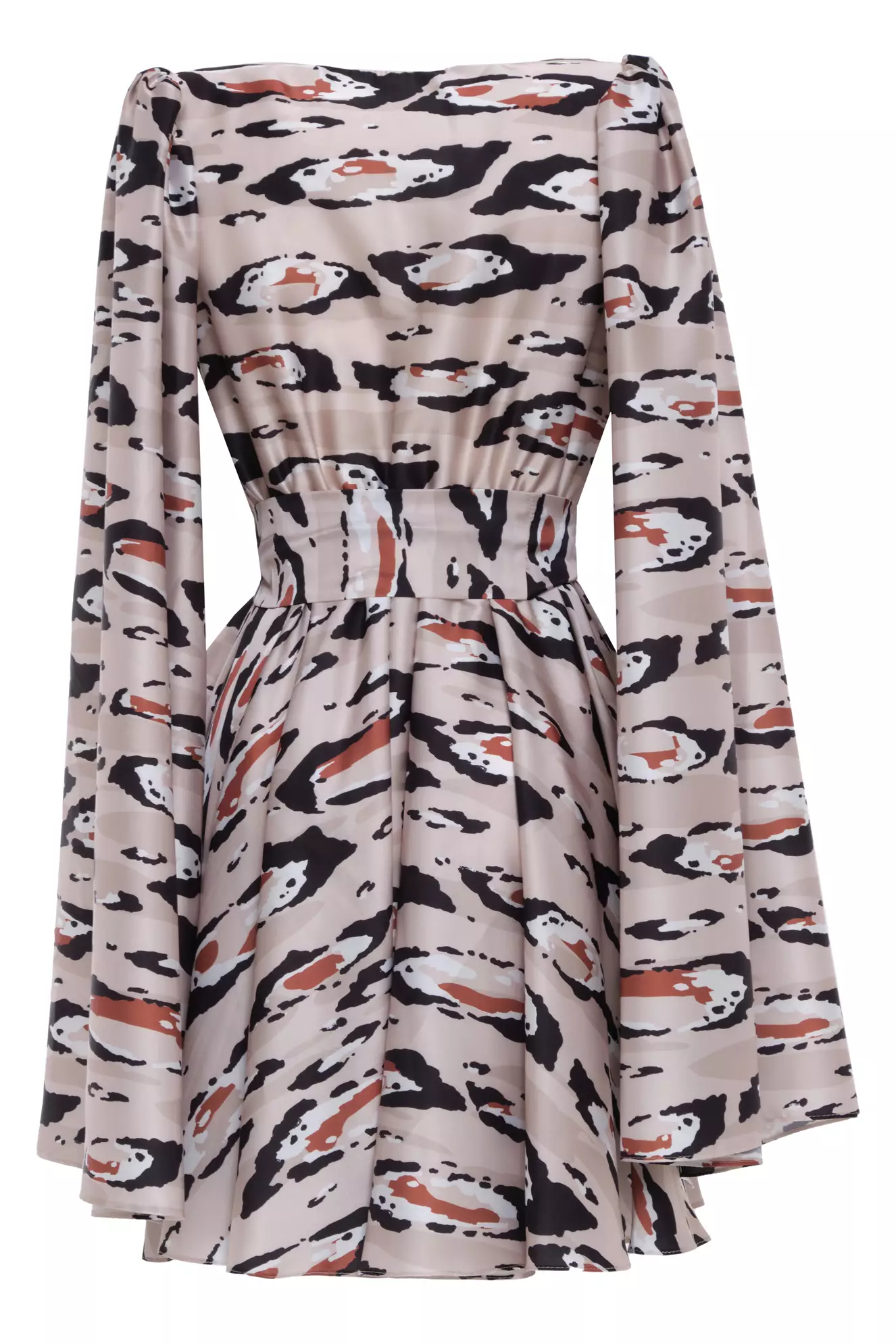 Printed Satin Long Sleeve Mini Dress