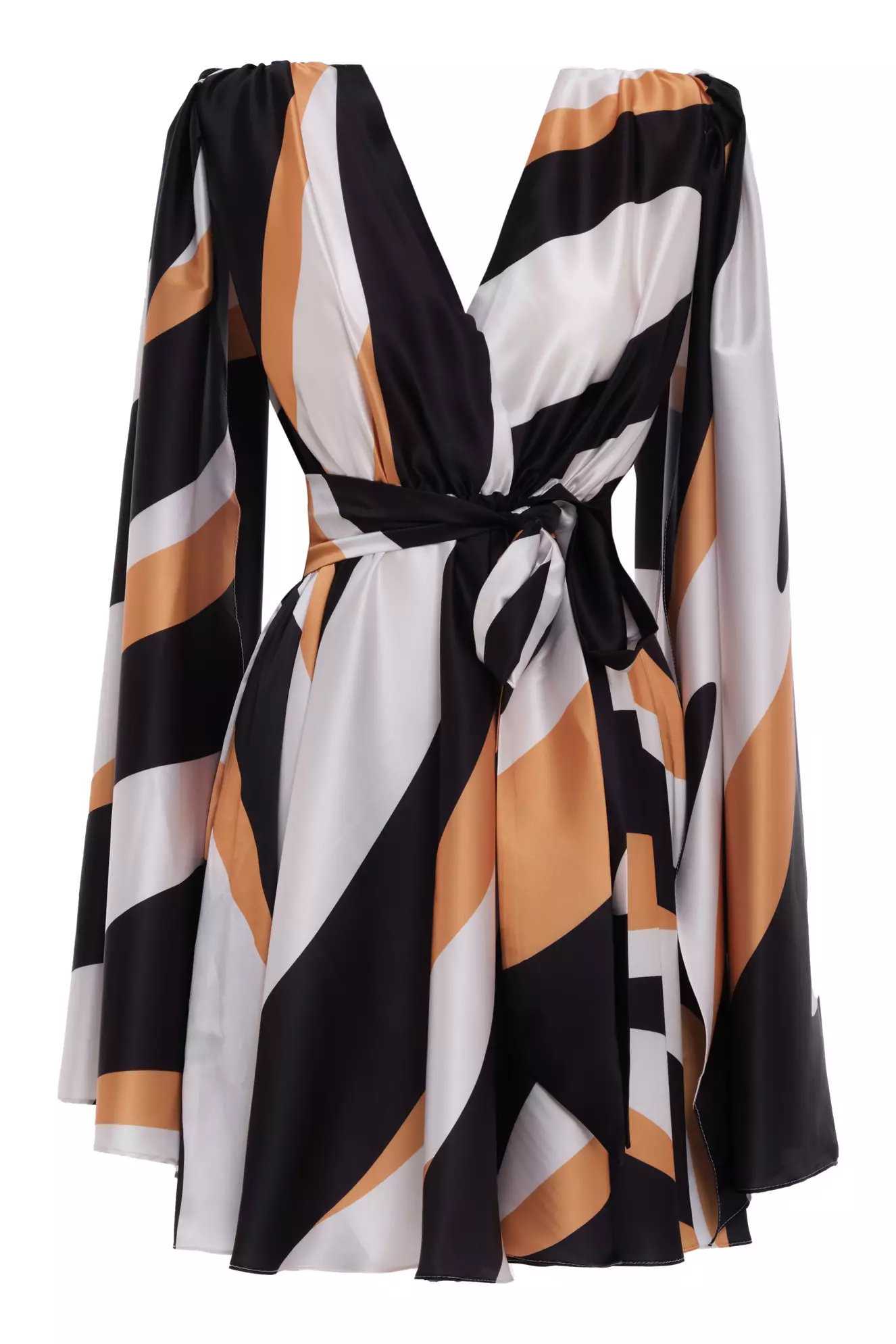 Printed Satin Long Sleeve Mini Dress