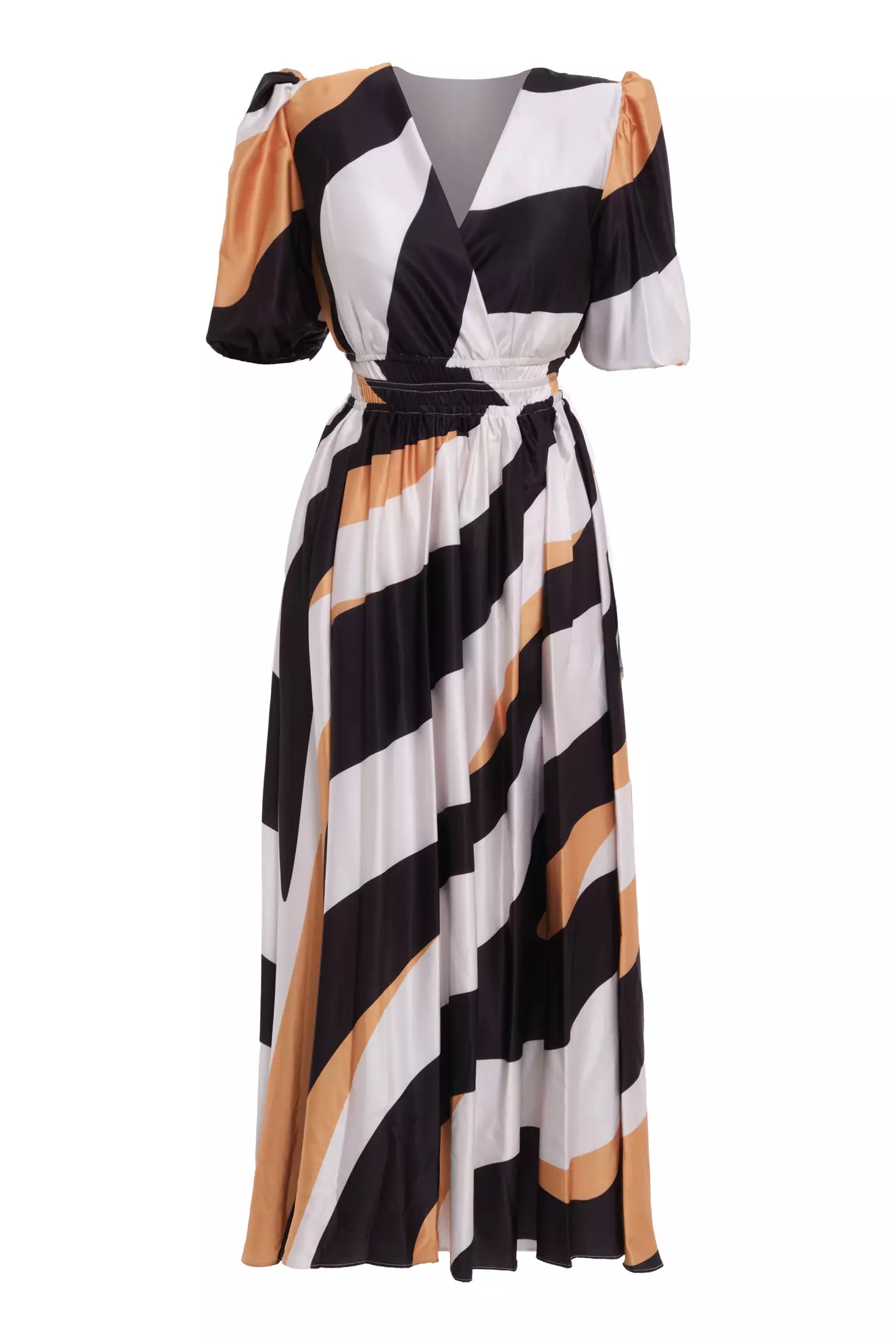Printed satin short sleeve maxi dress