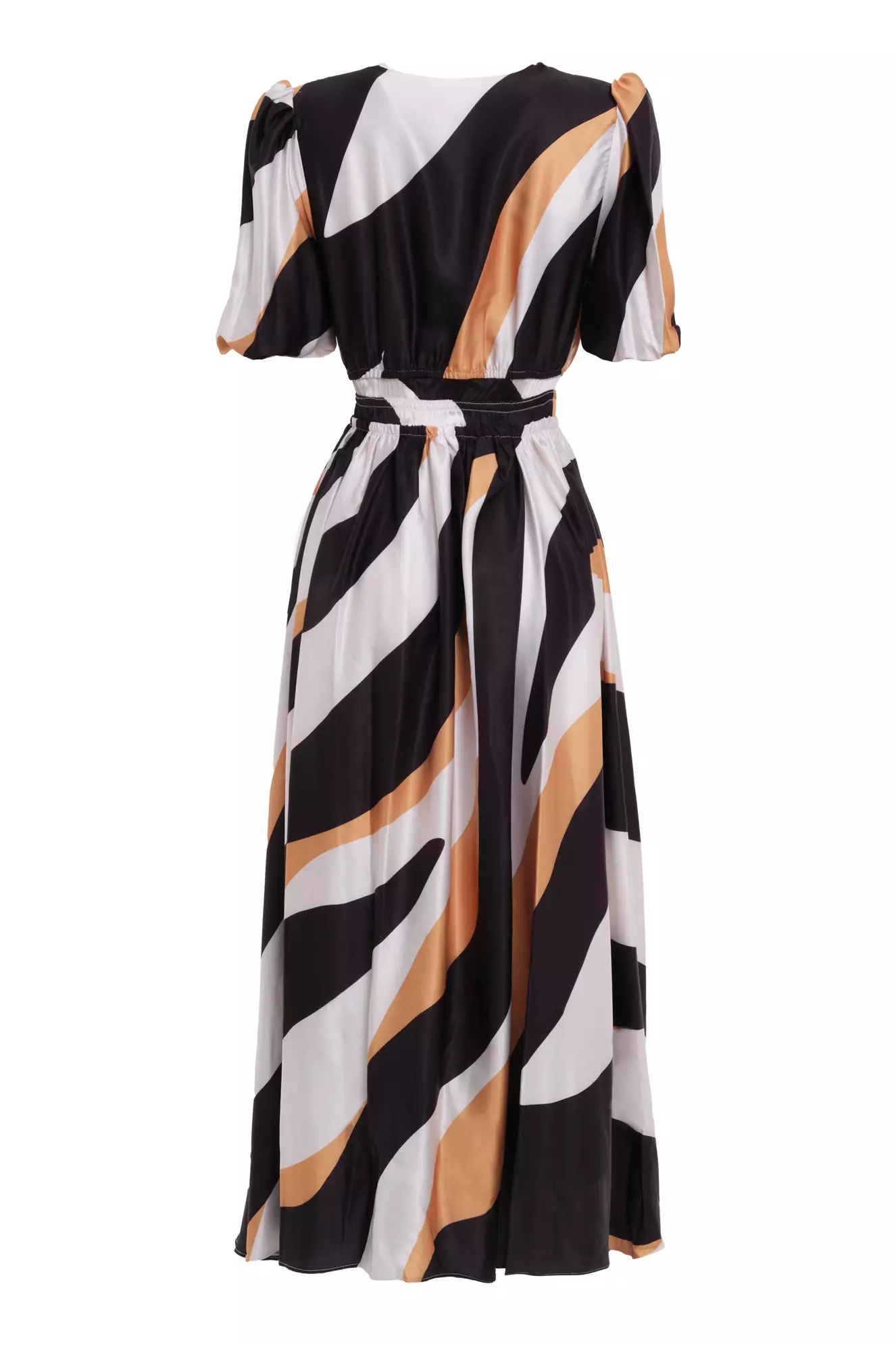 Printed satin short sleeve maxi dress