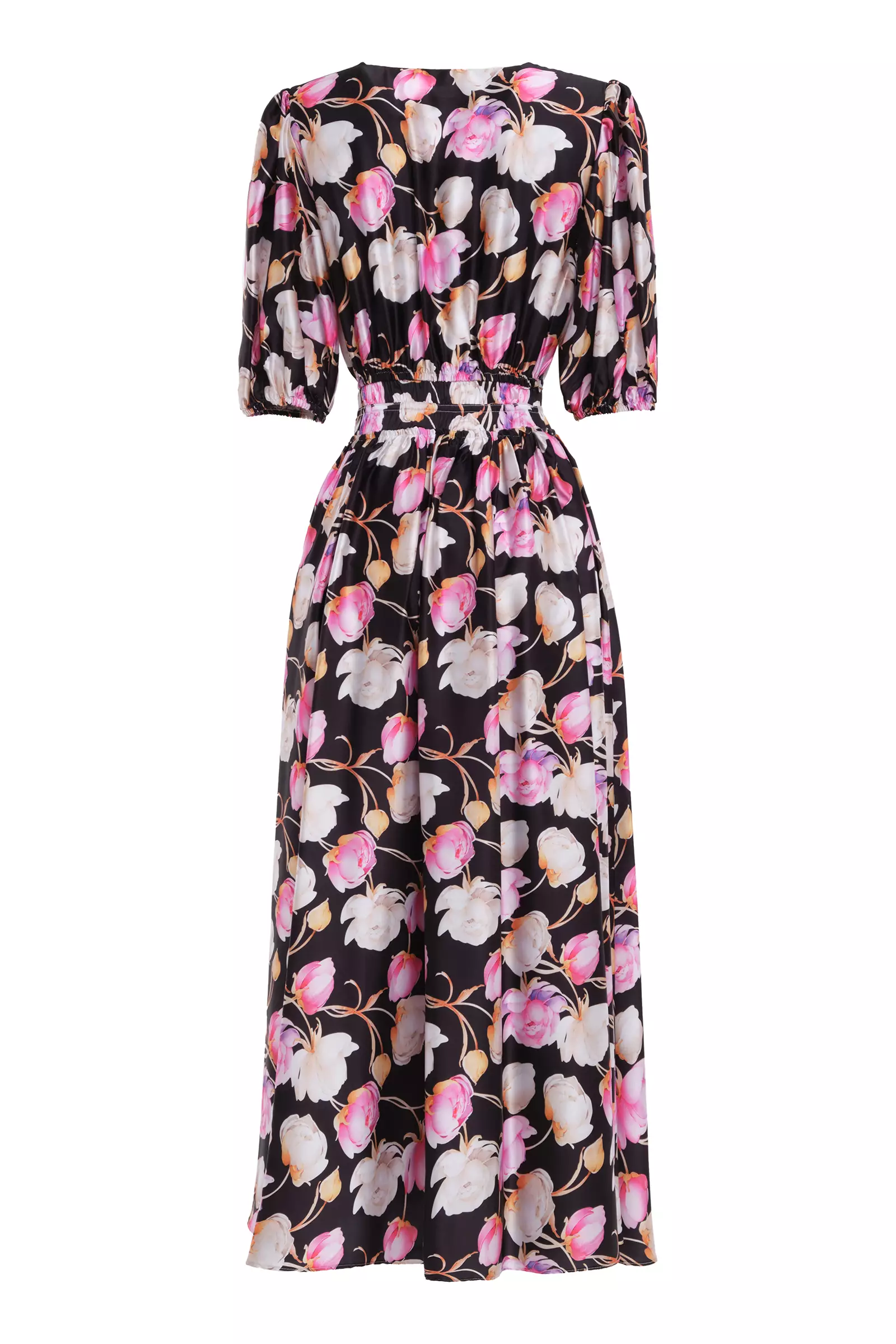 Printed satin short sleeve maxi dress