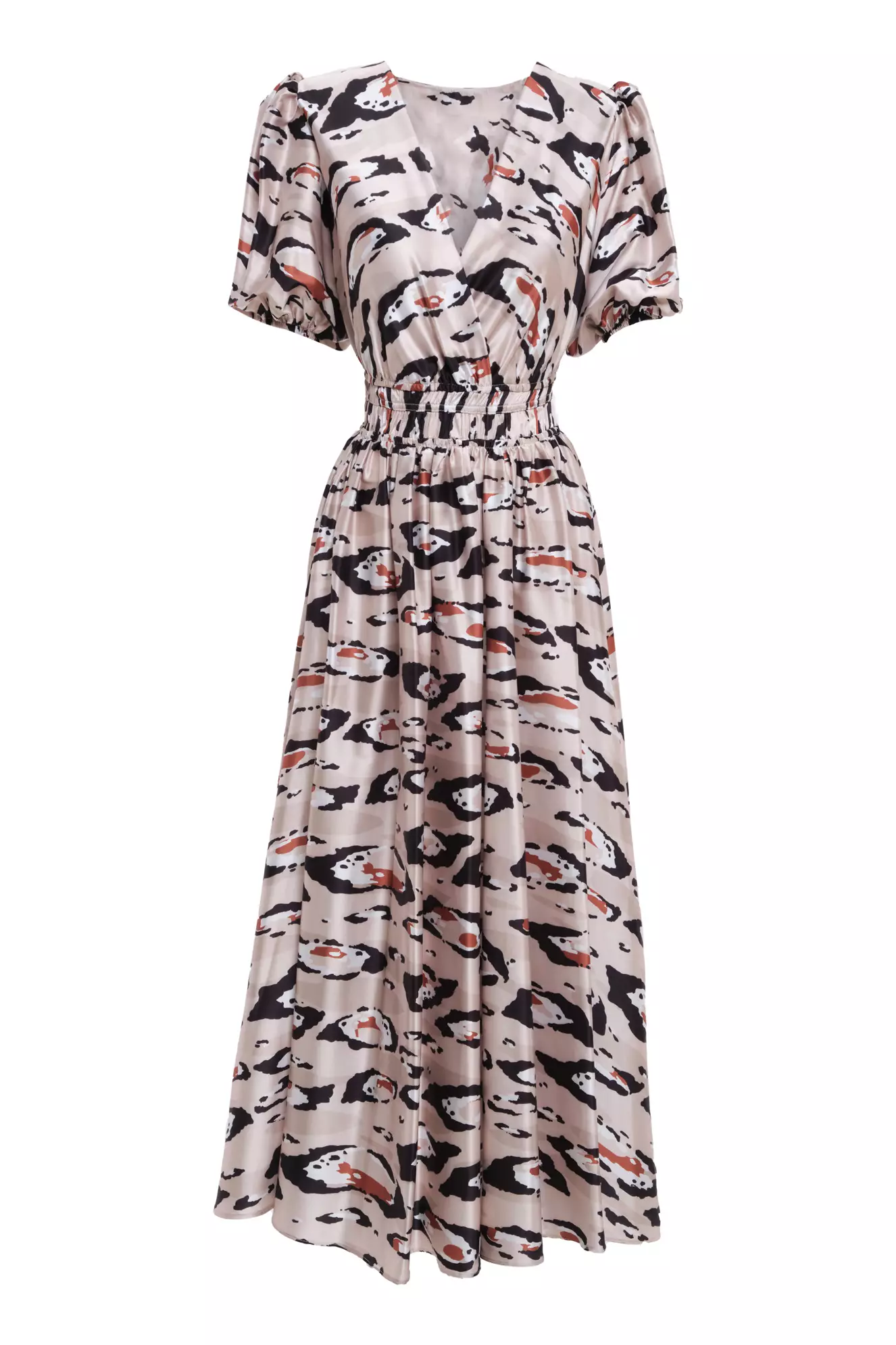 Printed Satin Short Sleeve Maxi Dress