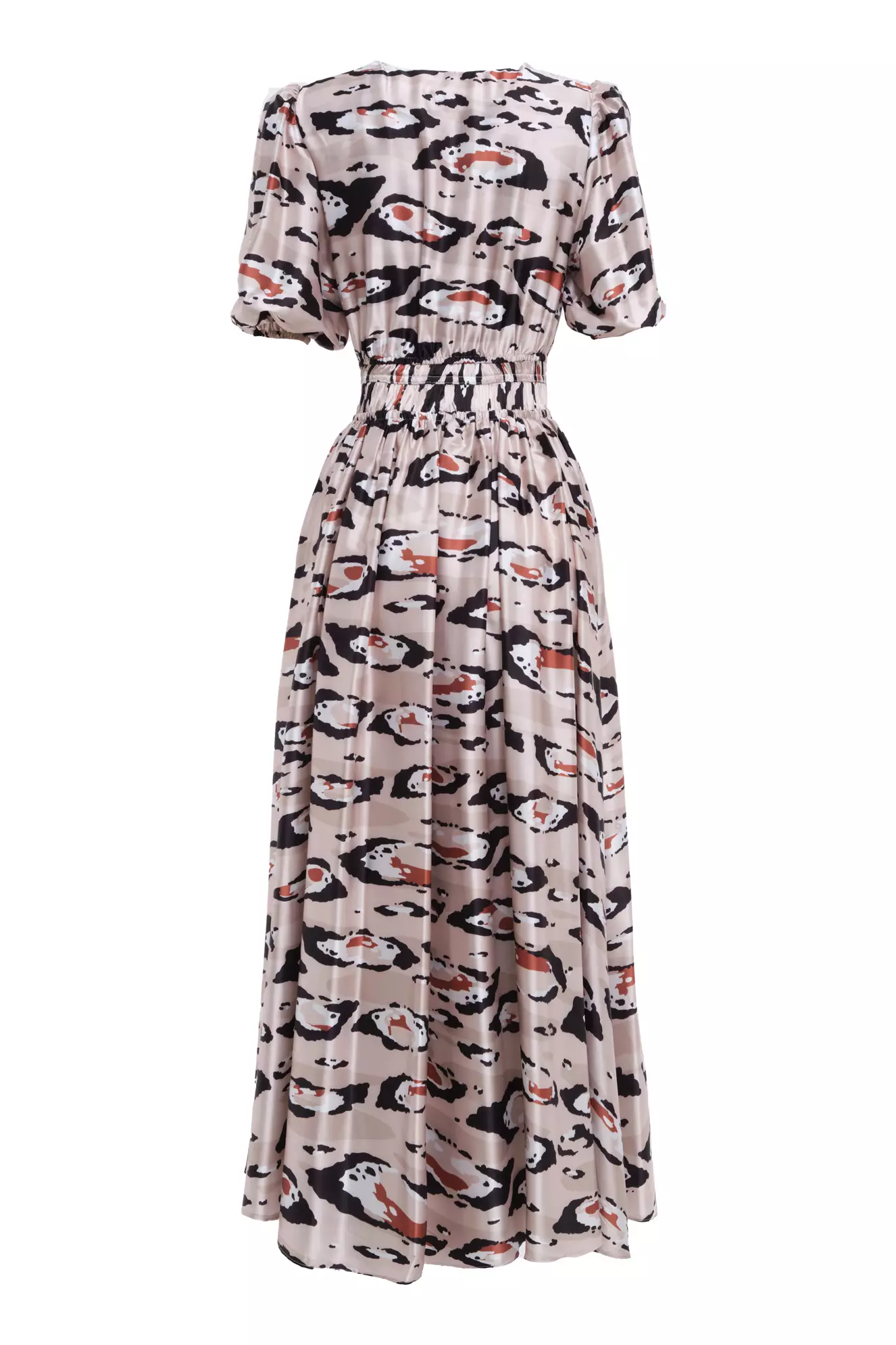 Printed Satin Short Sleeve Maxi Dress