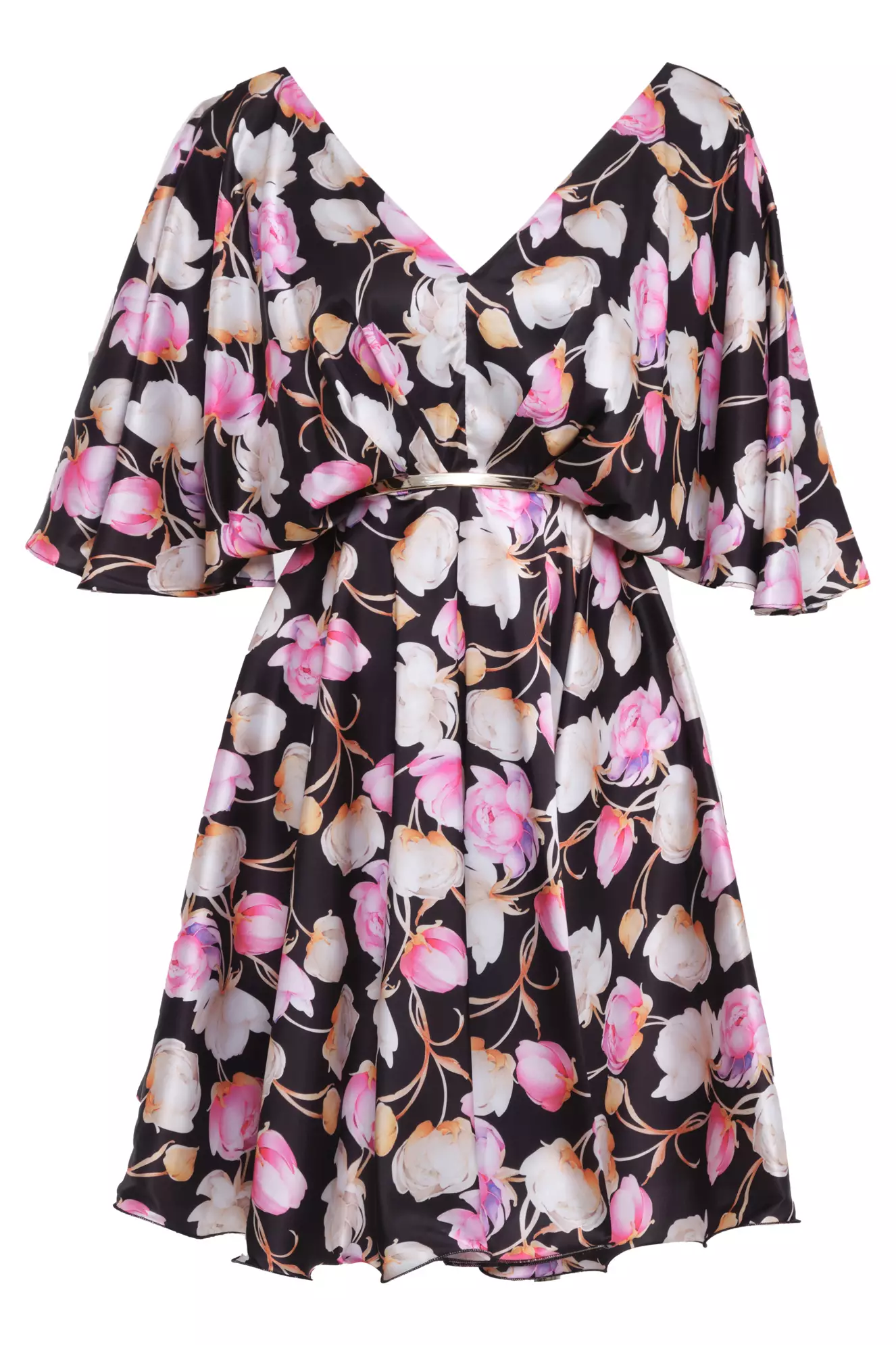 Printed Satin Short Sleeve Mini Dress
