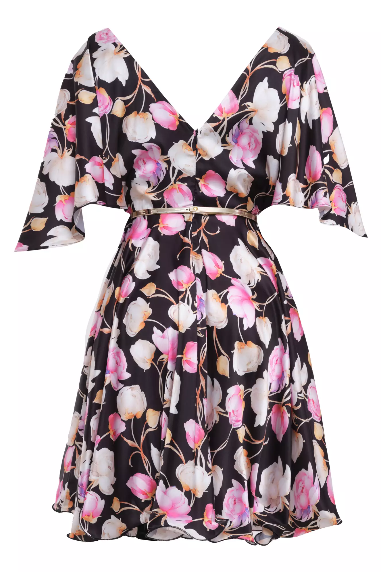 Printed Satin Short Sleeve Mini Dress