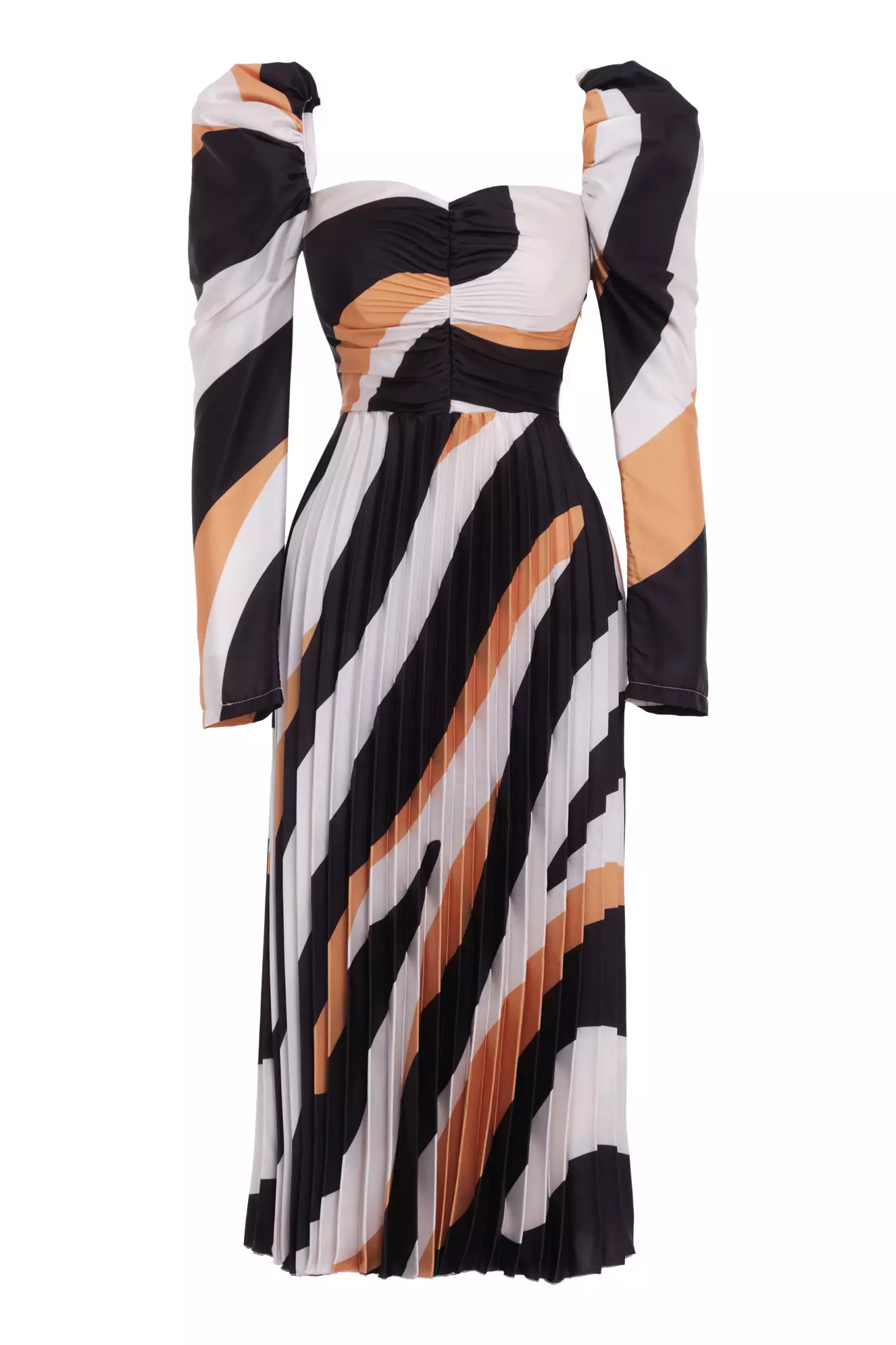 Printed Satin Long Sleeve Maxi Dress