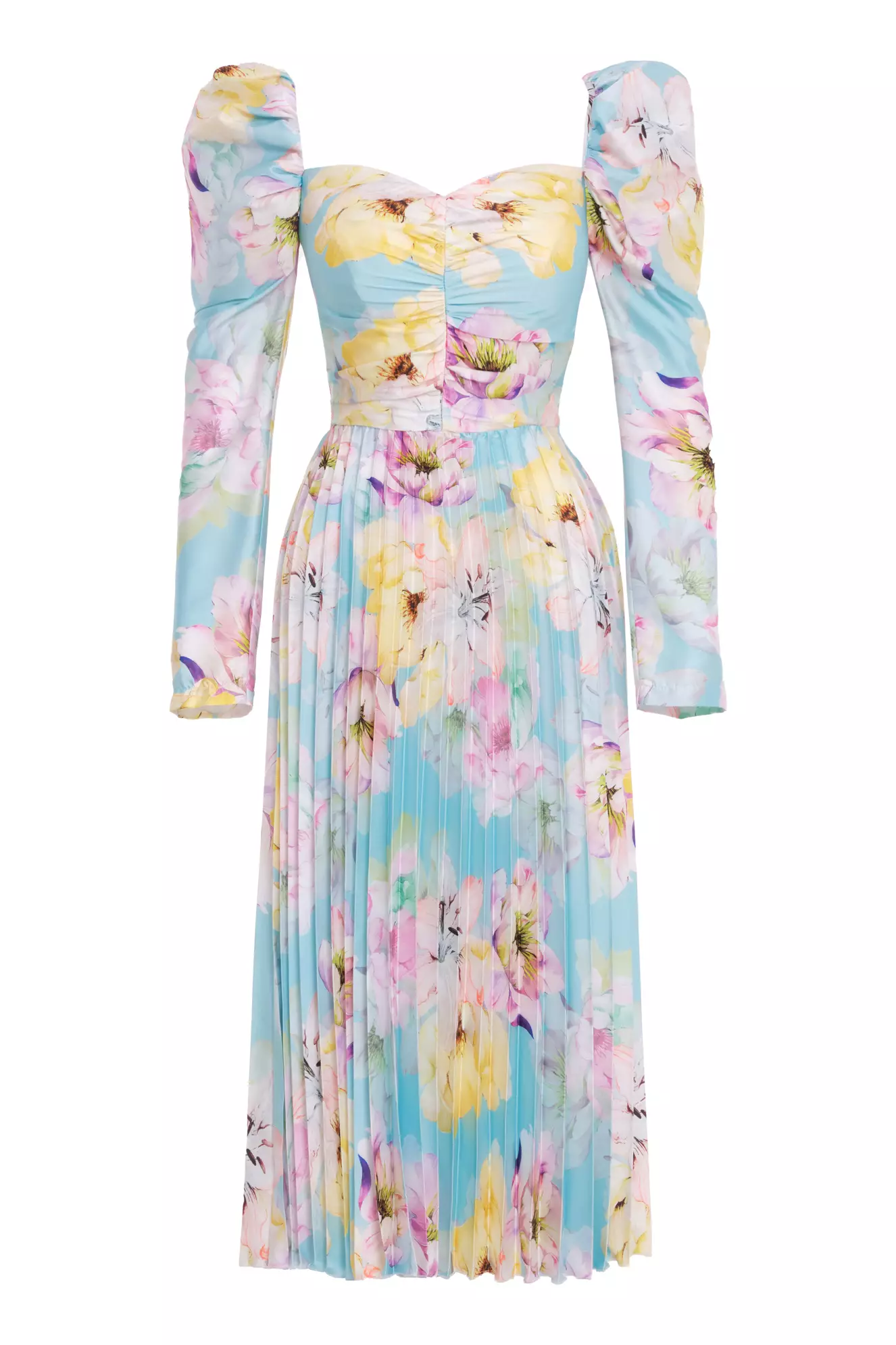 Printed satin long sleeve maxi dress