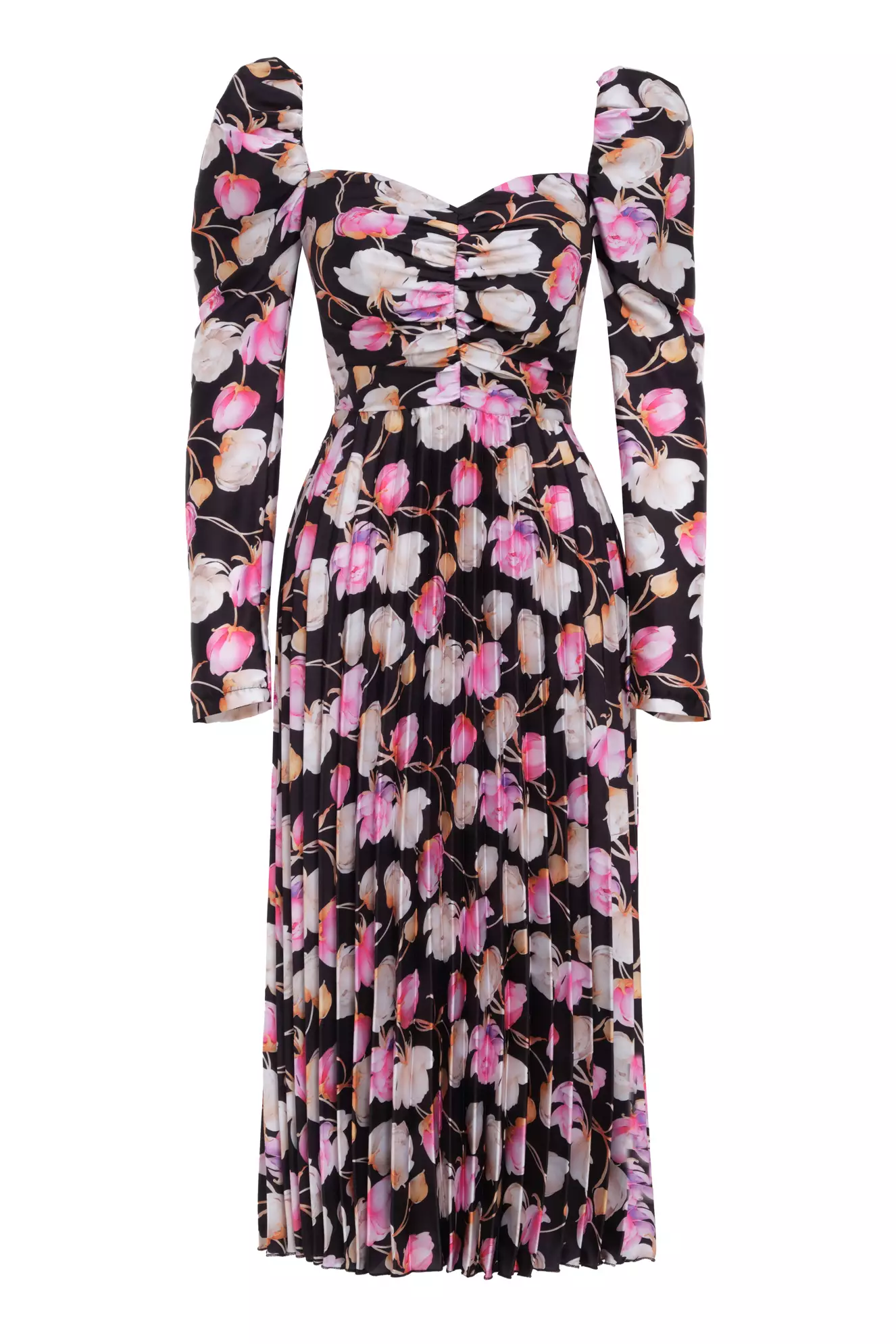 Printed satin long sleeve maxi dress