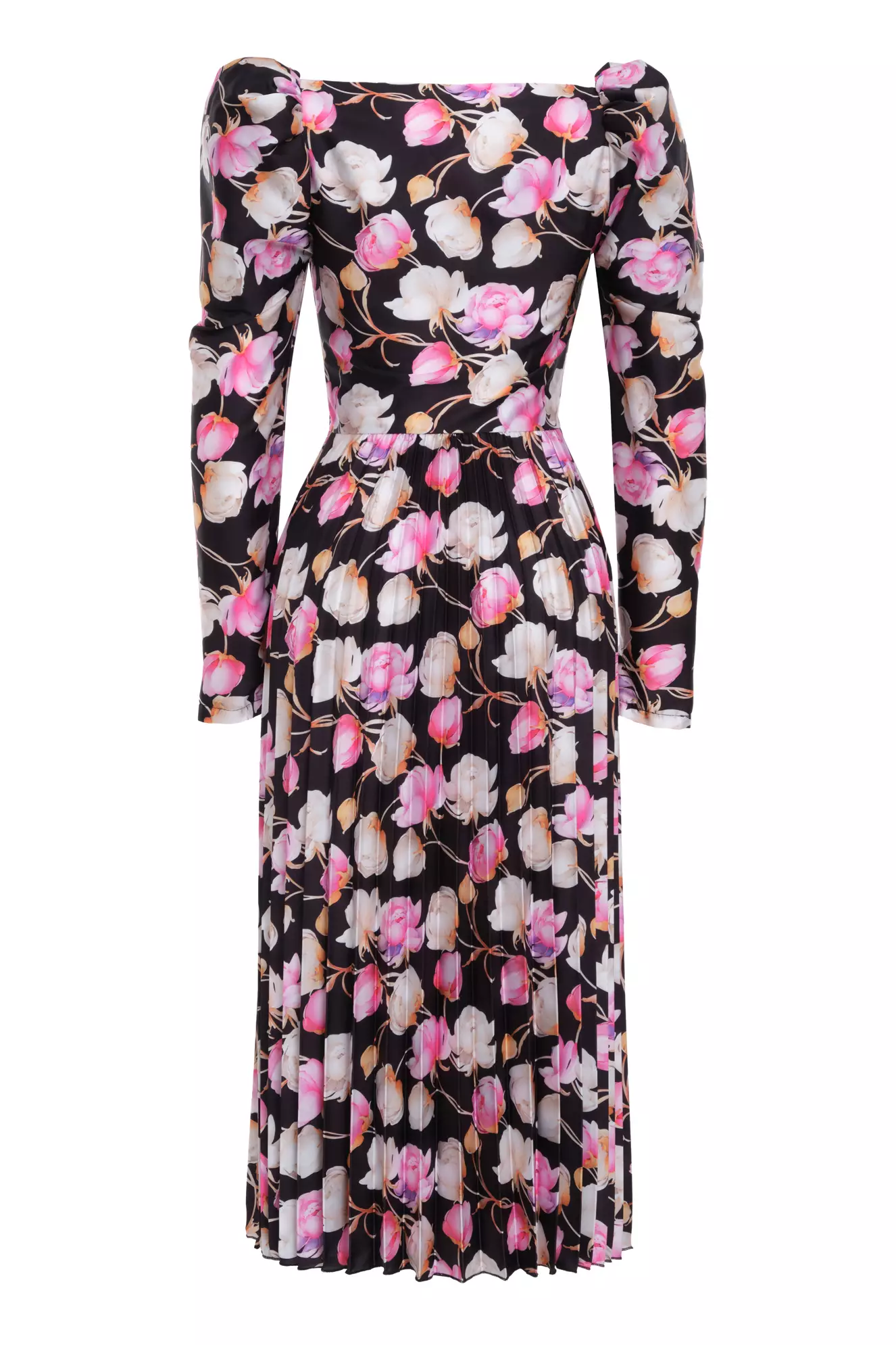 Printed satin long sleeve maxi dress