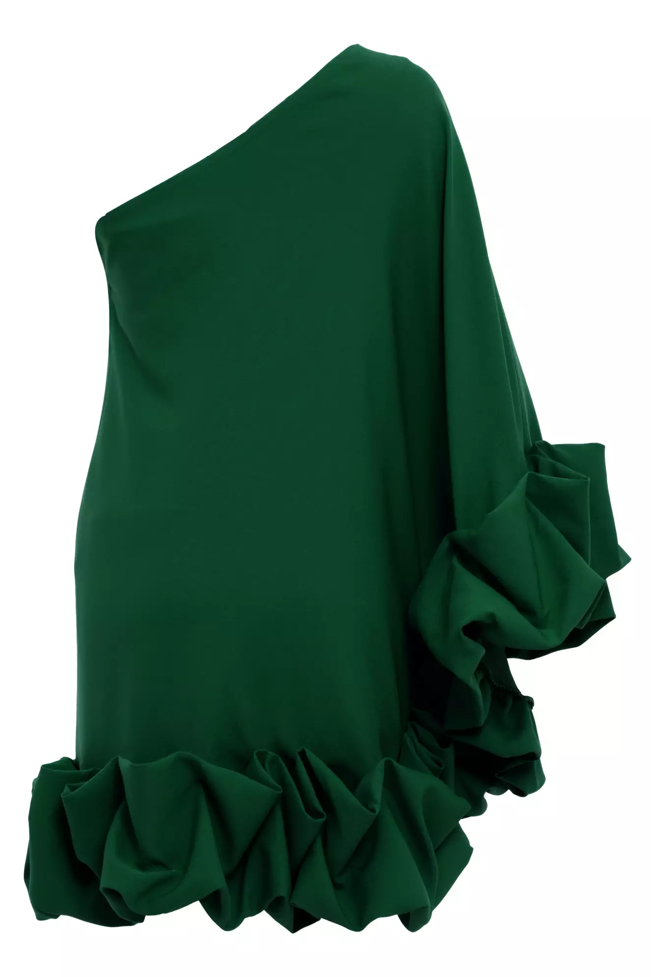 Green Crepe One Arm Mini Dress