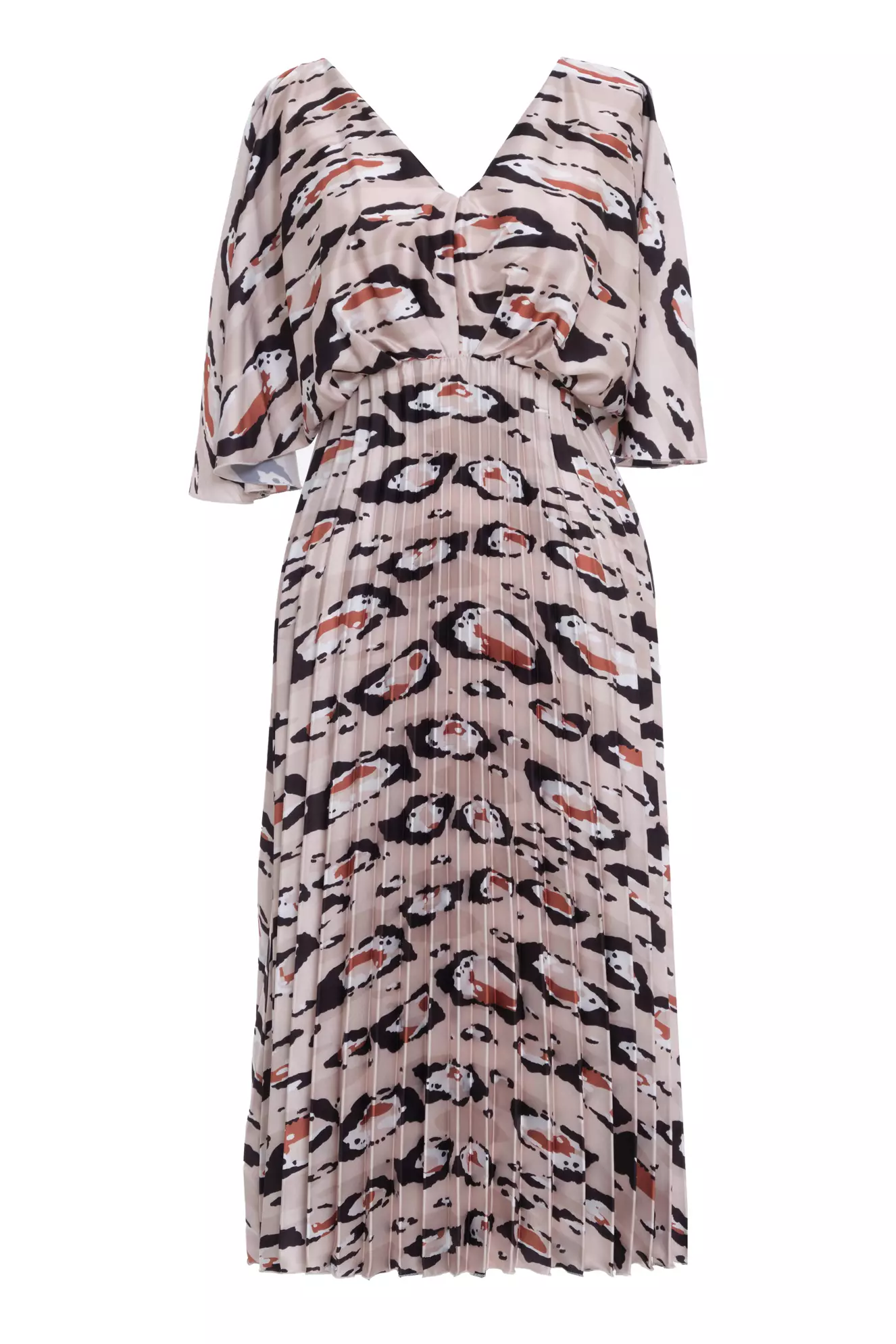 Printed Satin Short Sleeve Long Dress