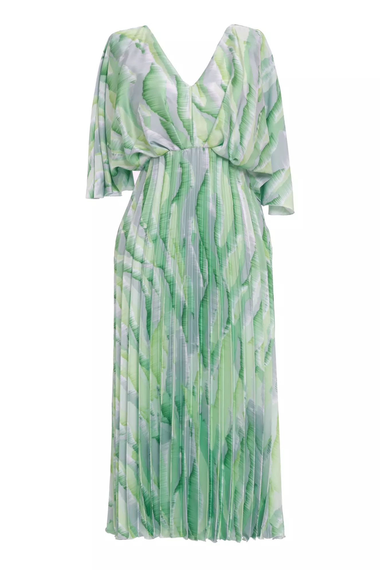 Printed satin short sleeve long dress