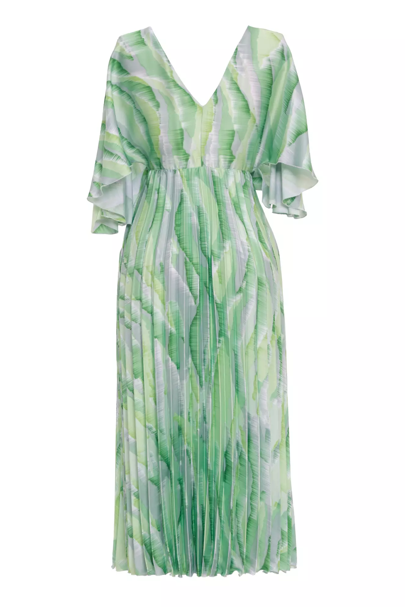 Printed satin short sleeve long dress