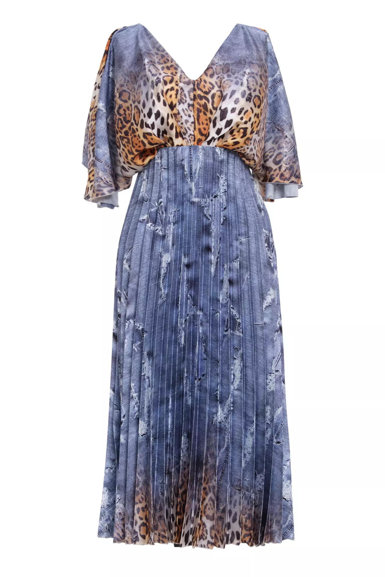 Printed Satin Short Sleeve Long Dress