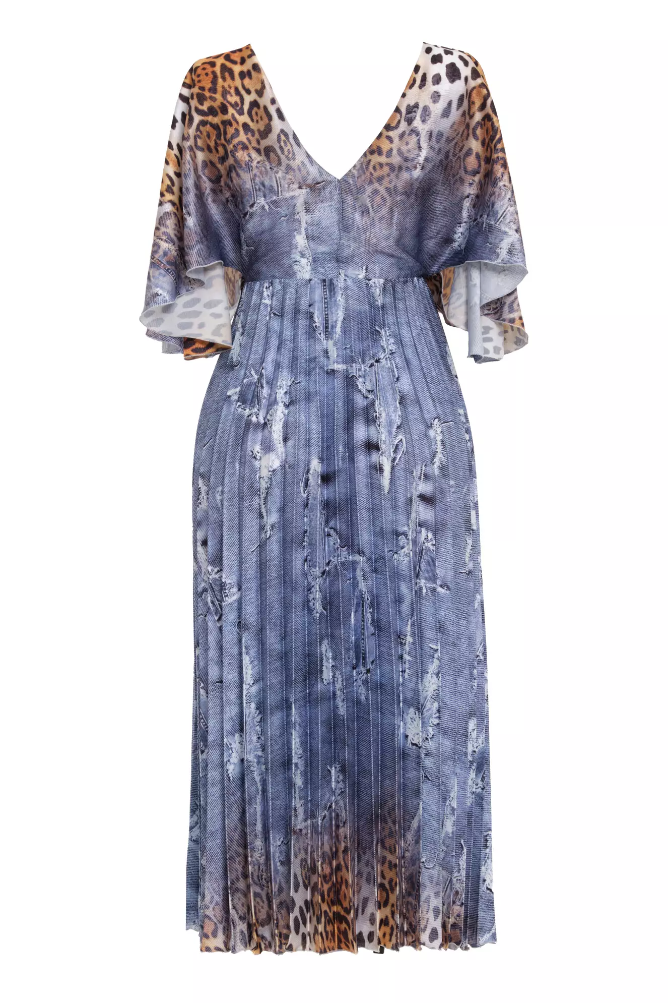 Printed Satin Short Sleeve Long Dress