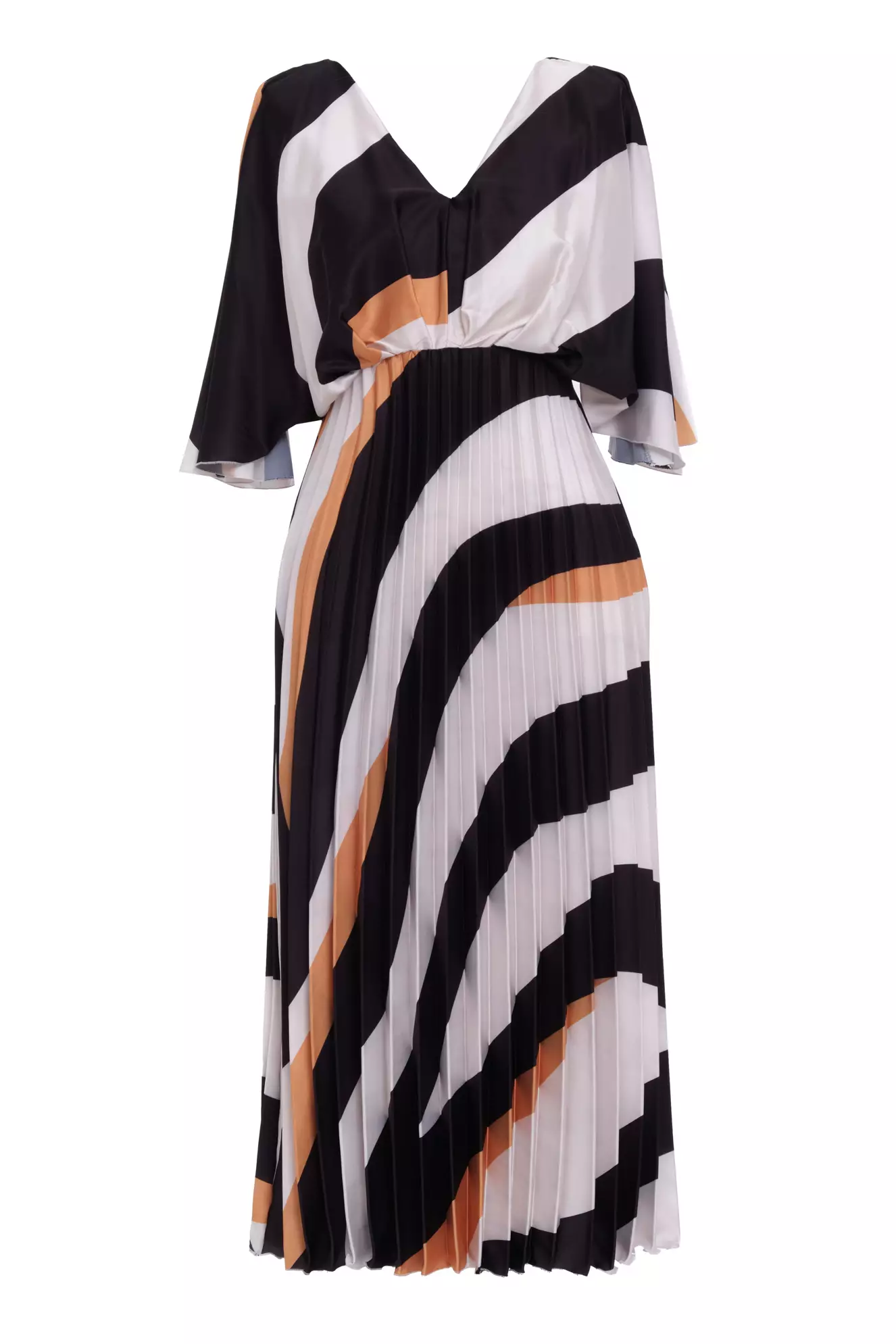 Printed Satin Short Sleeve Long Dress